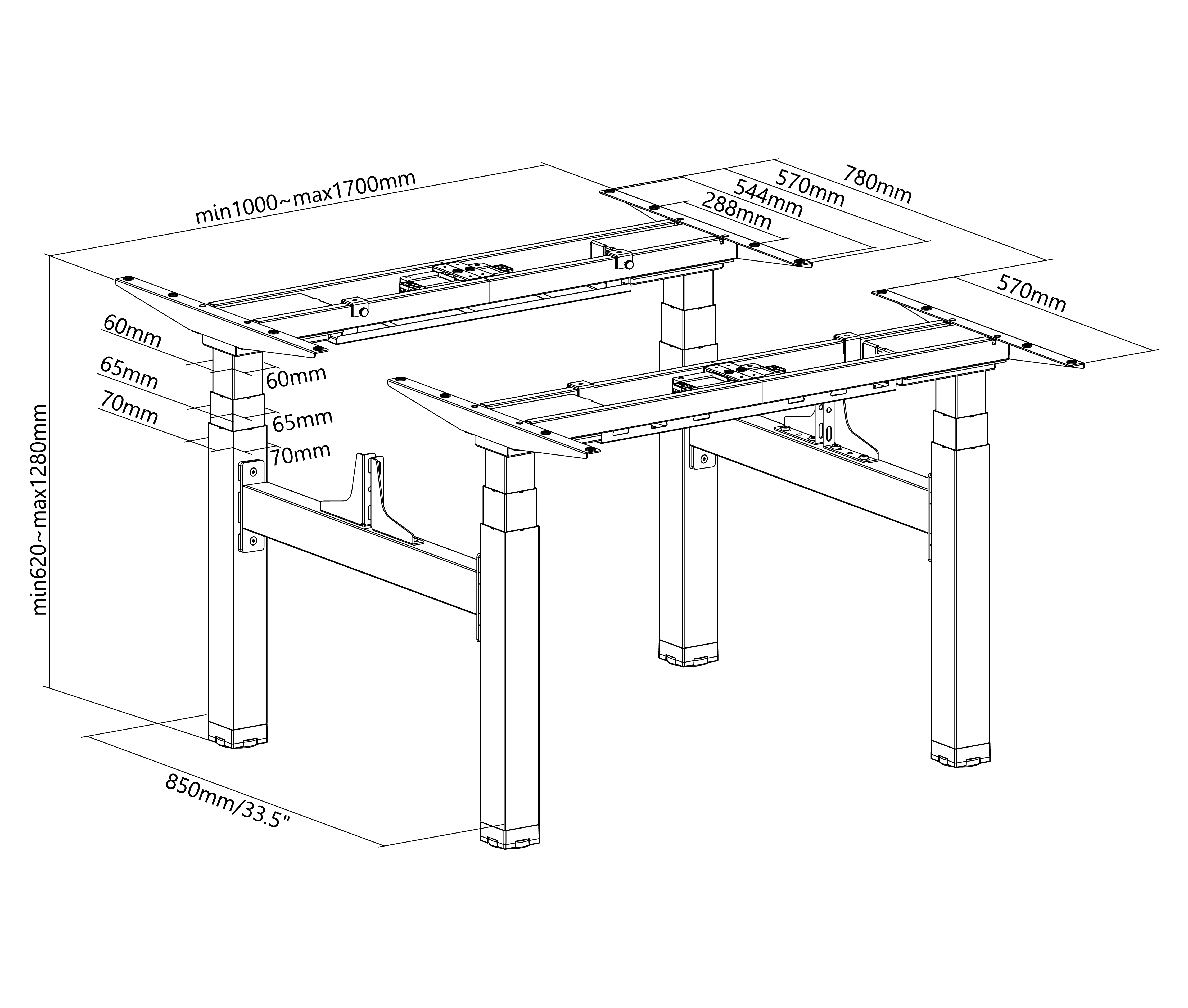 Escritorio Eléctrico con Motor Cuádruple y Columna Cuadrada