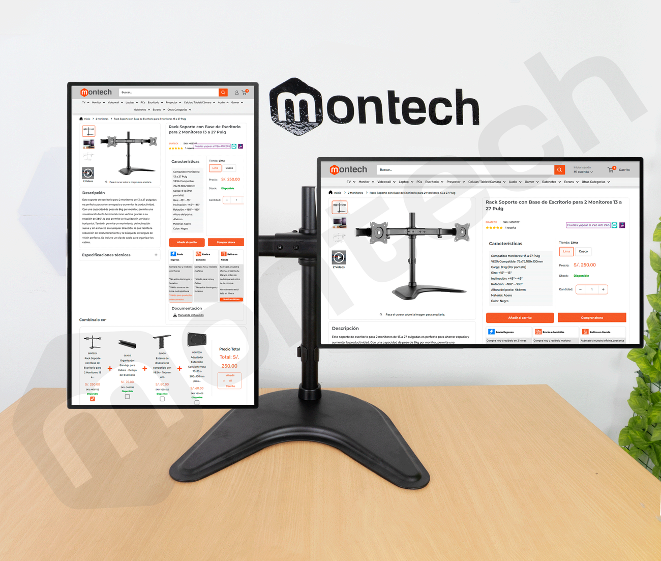 Rack Soporte con Base de Escritorio para 2 Monitores 13 a 27 Pulg