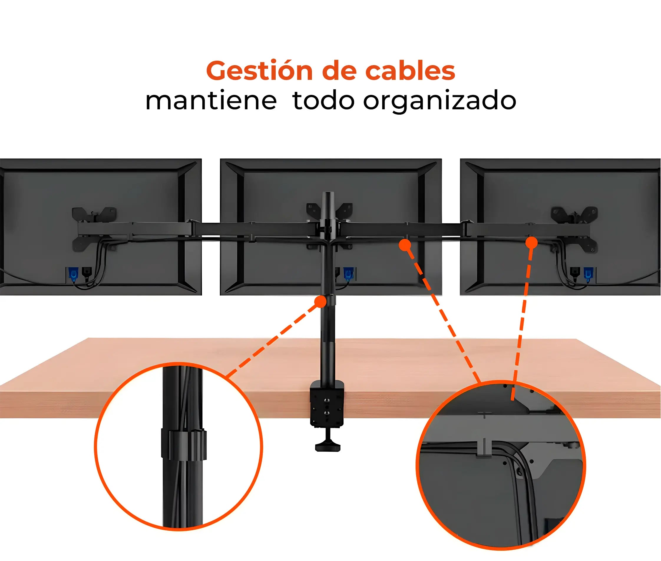 Rack Soporte Triple de Escritorio para 3 Monitores 13 a 24 Pulg