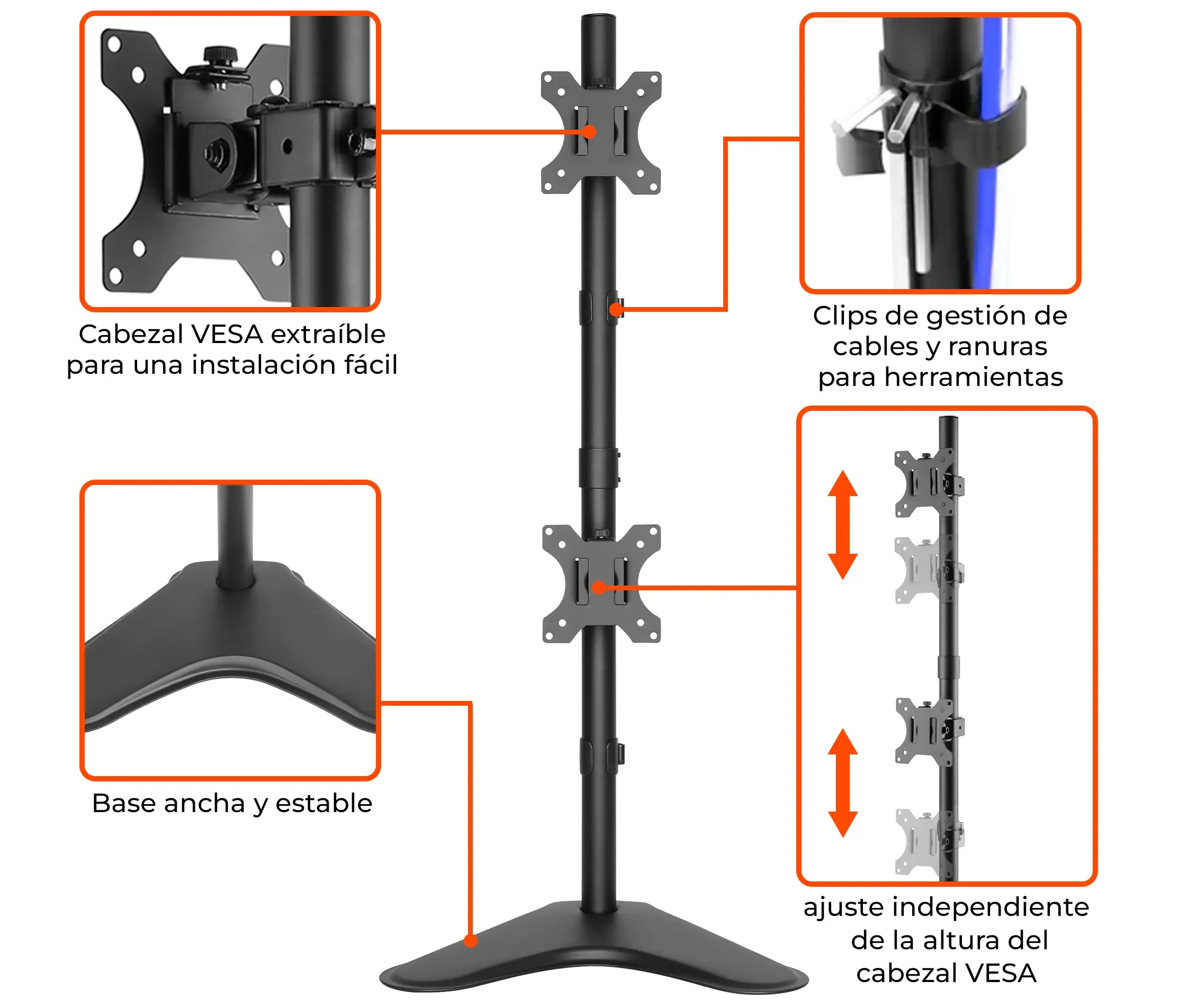 Rack Soporte Doble con Base para Escritorio para 2 Monitores 13 a 32 Pulg