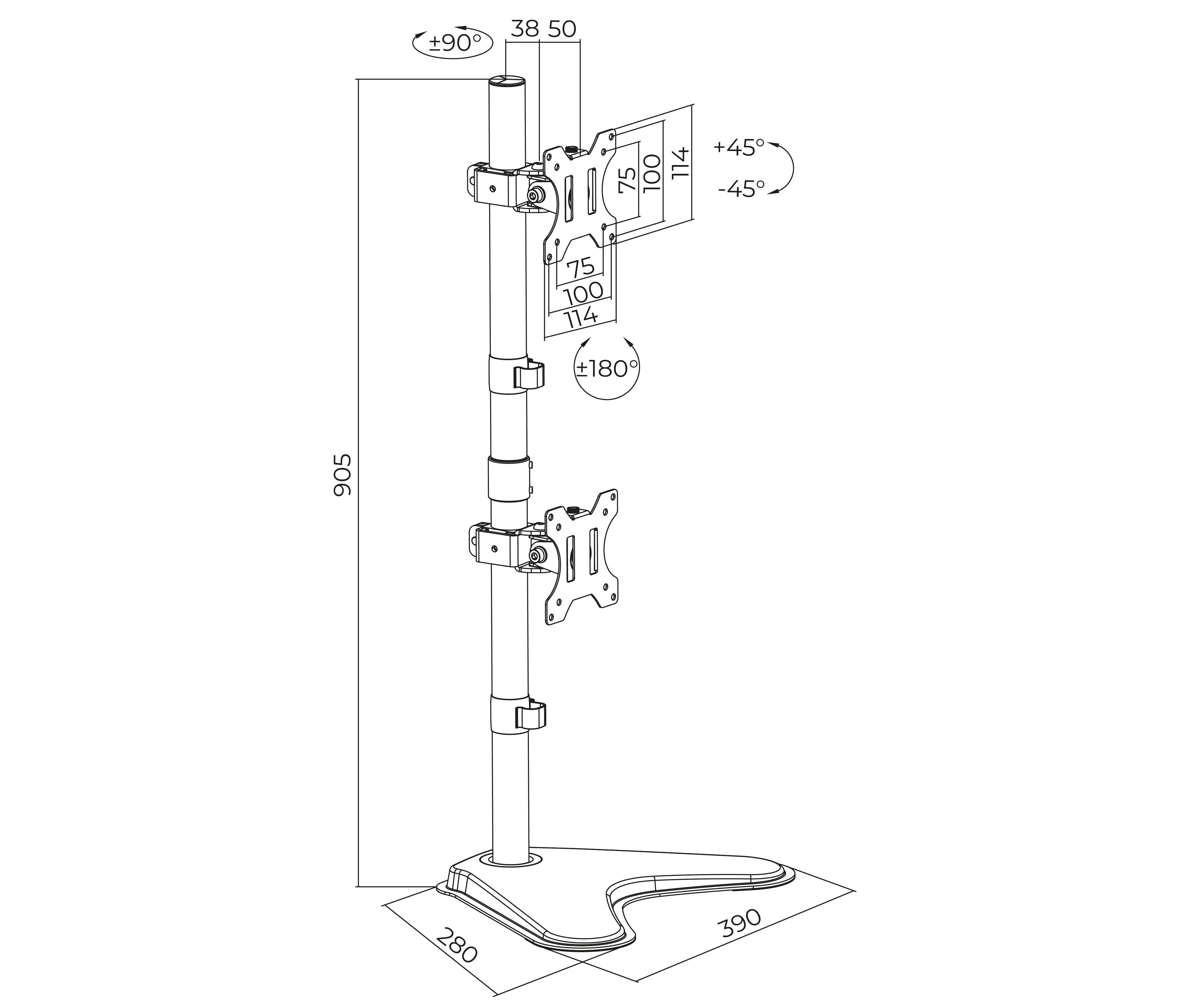 Rack Soporte Doble con Base para Escritorio para 2 Monitores 13 a 32 Pulg