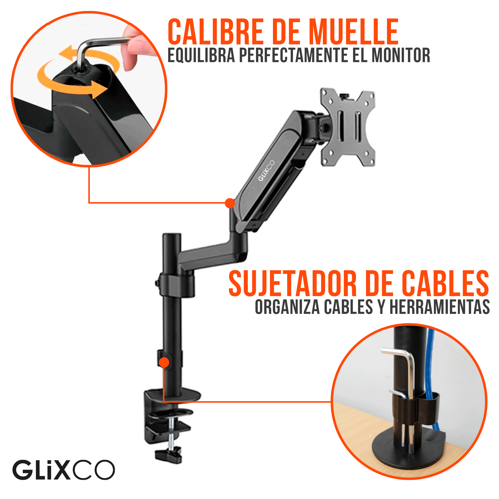 Rack Soporte con Gas Spring de Escritorio para Monitor de 17 a 32 Pulg
