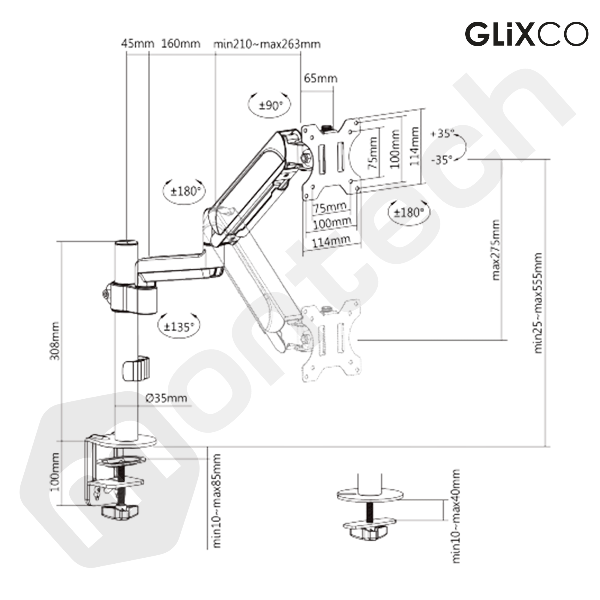 Rack Soporte con Gas Spring de Escritorio para Monitor de 17 a 32 Pulg