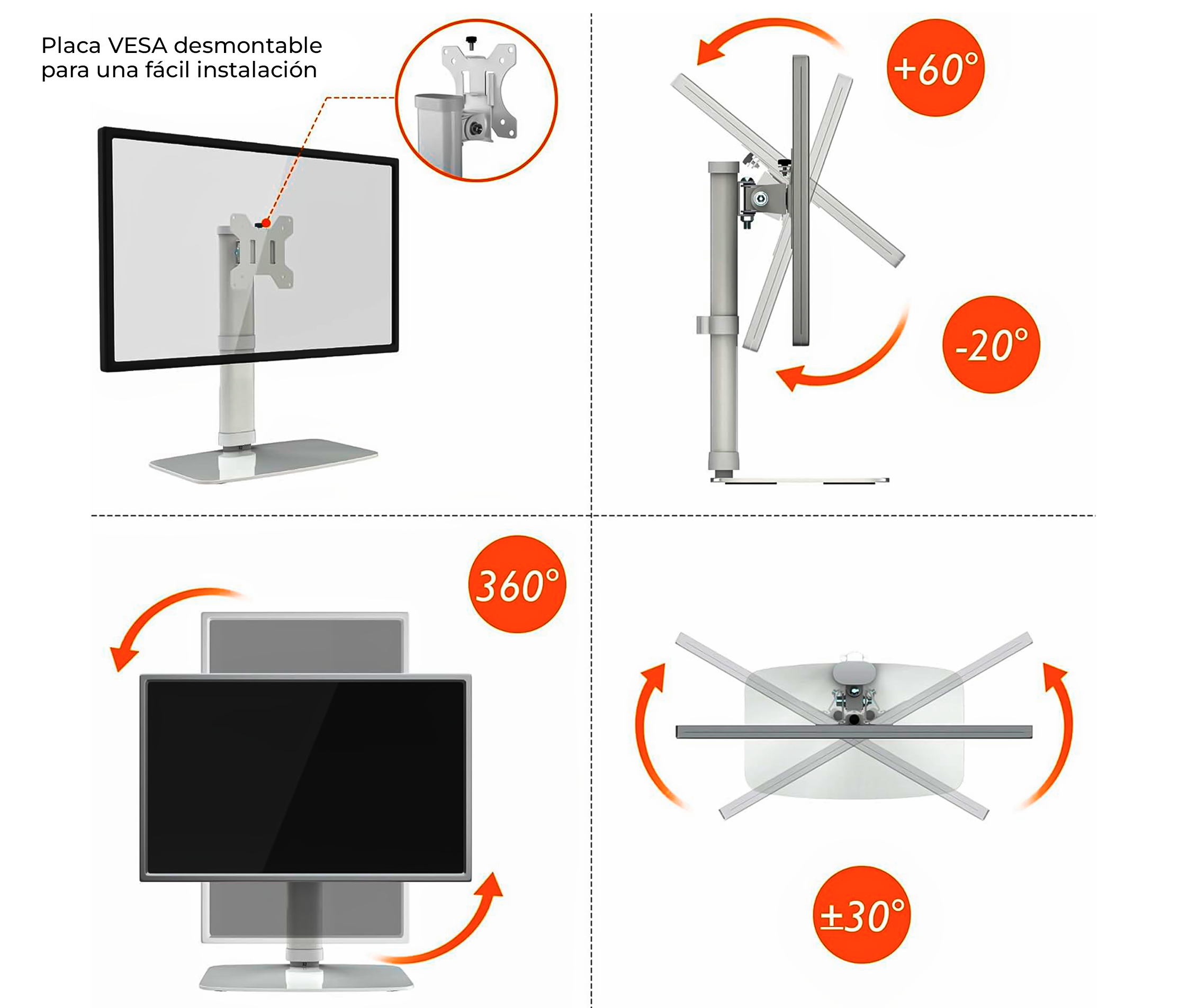 Rack Soporte con Base para Monitor 17 a 27 Pulg