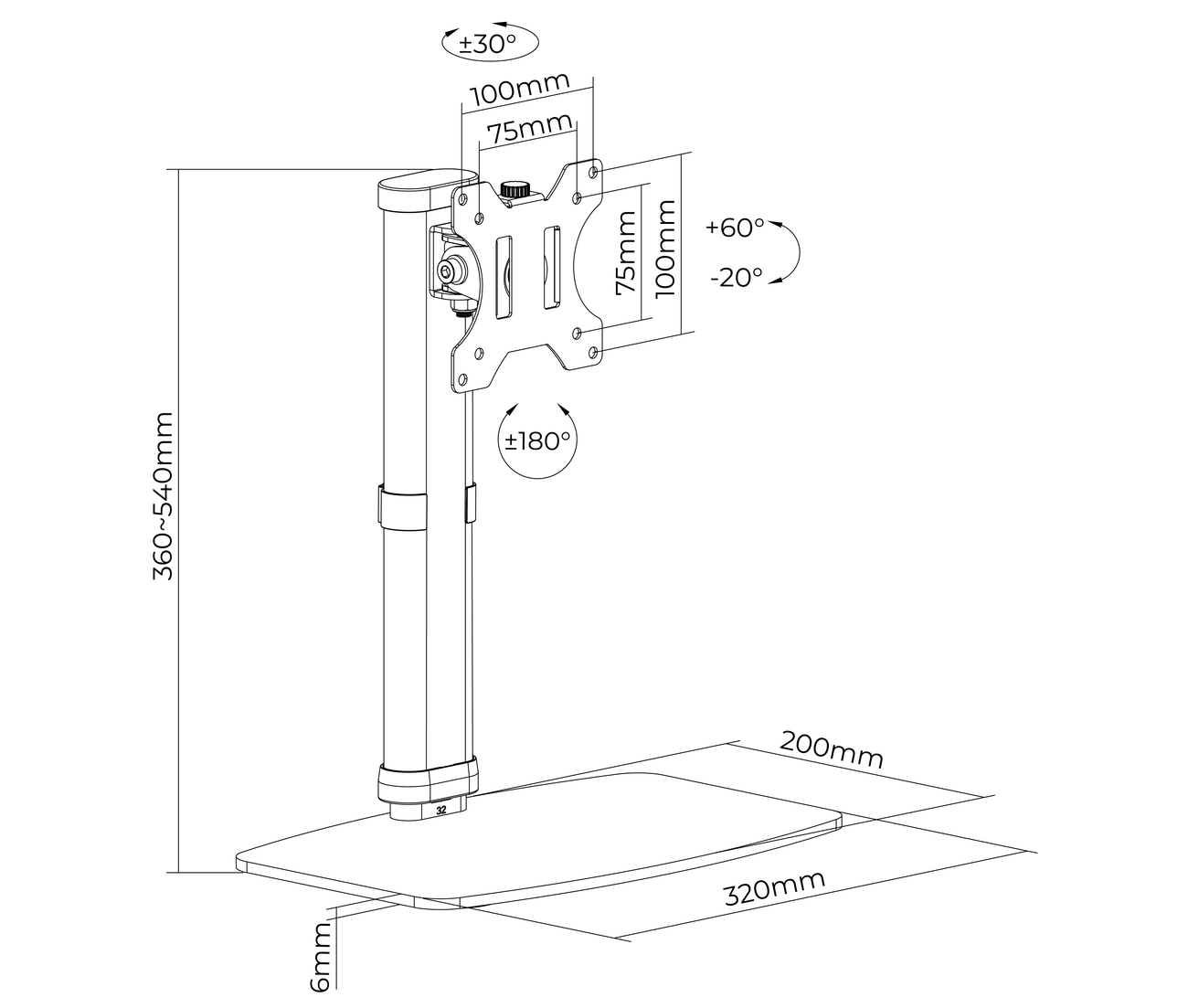Rack Soporte con Base para Monitor 17 a 27 Pulg