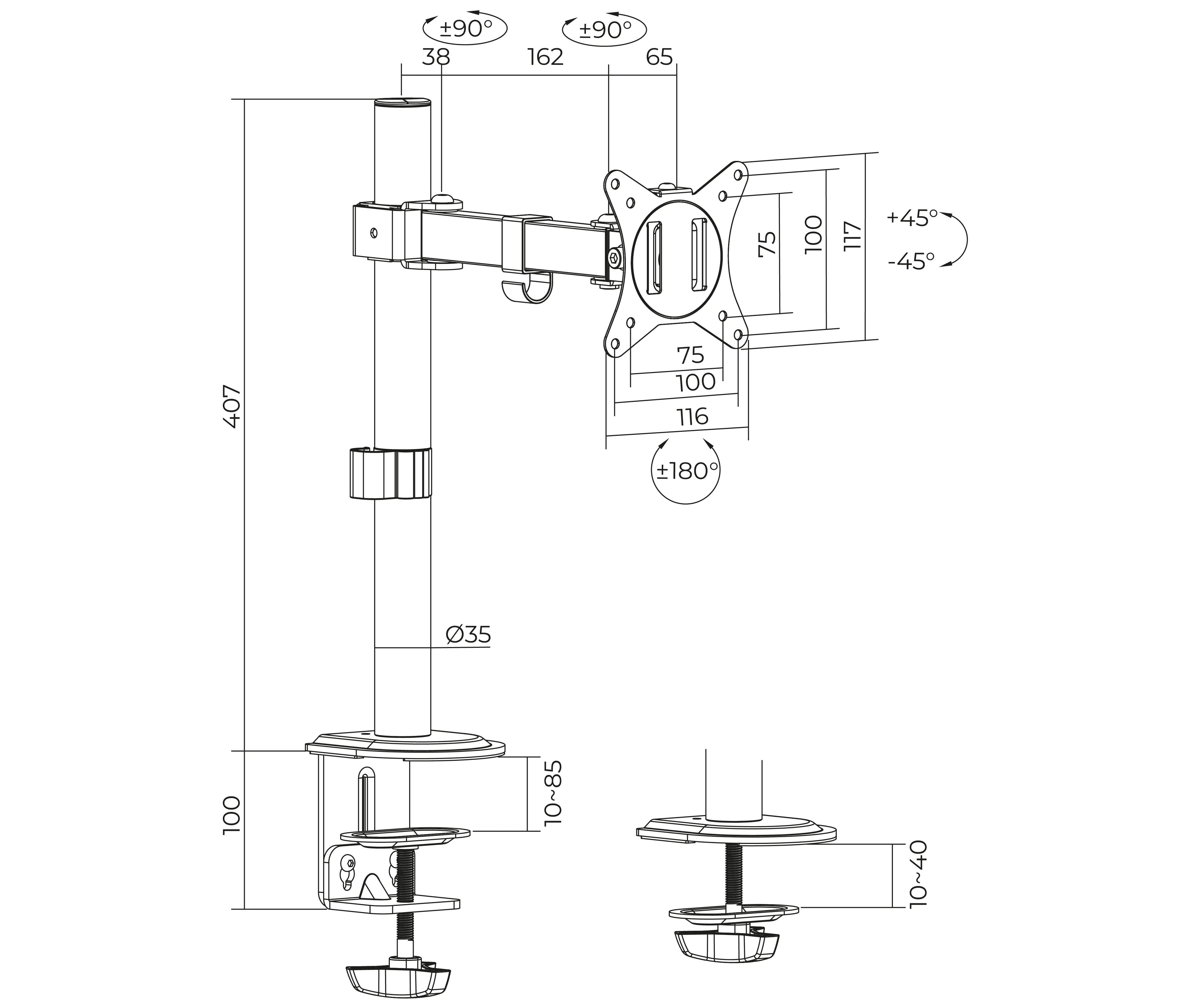Rack Soporte de Escritorio para 1 Monitor 17 a 32 Pulg