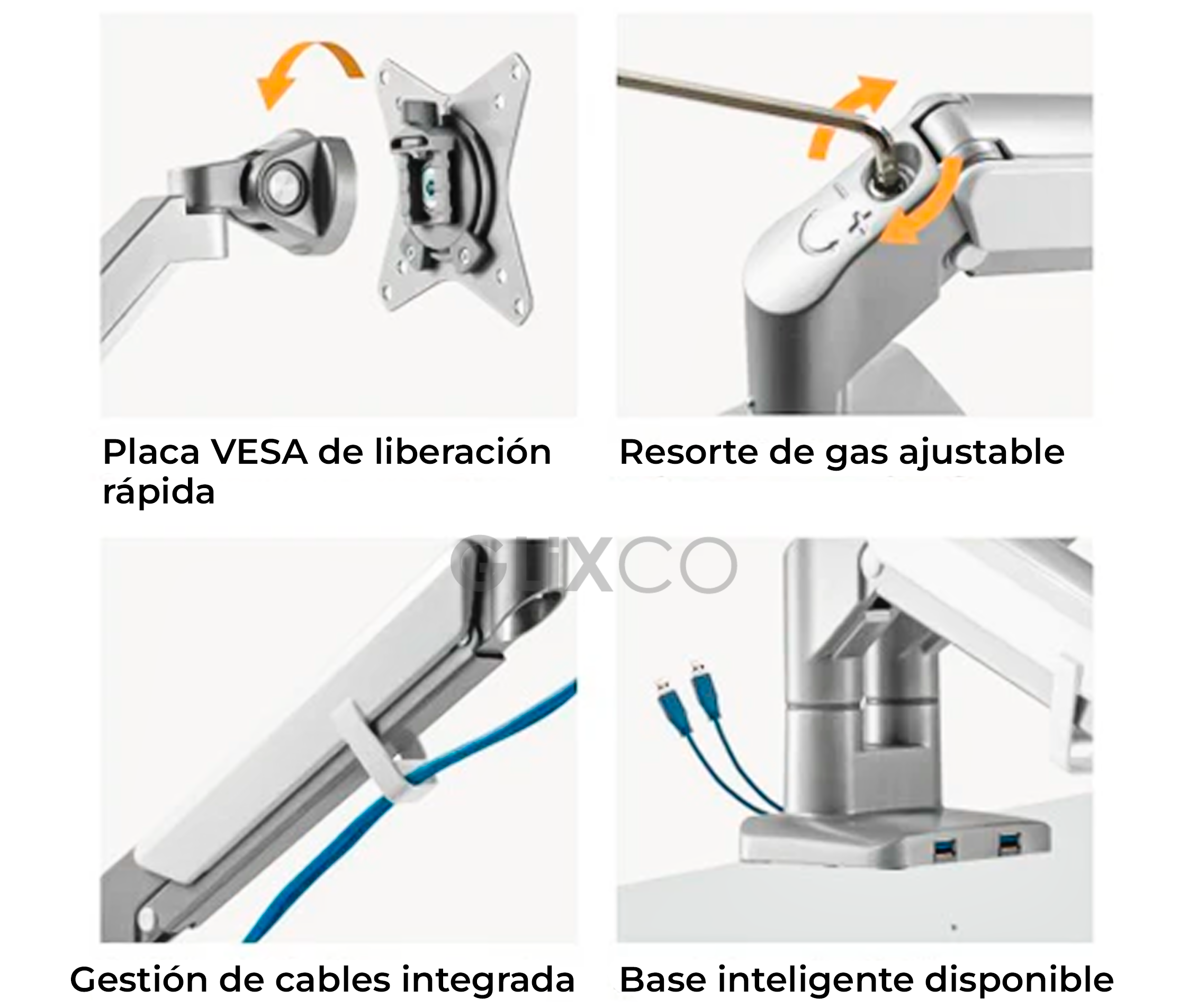 Rack Soporte Doble Brazo Corto para 2 Monitores 17 a 32 Pulg / Puertos USB 3.0 / Diseño Premium