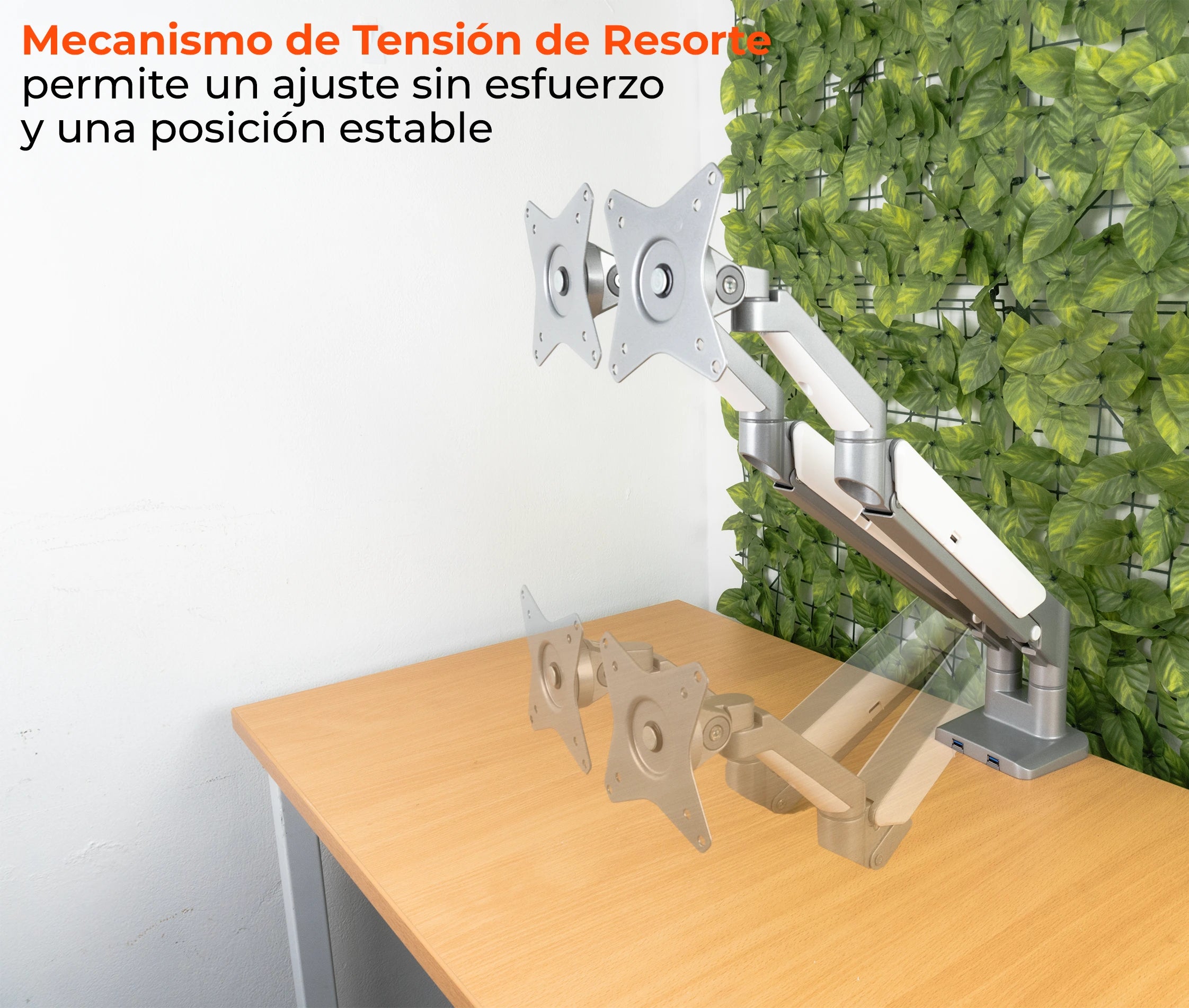 Rack Soporte Doble Brazo Corto para 2 Monitores 17 a 32 Pulg / Puertos USB 3.0 / Diseño Premium