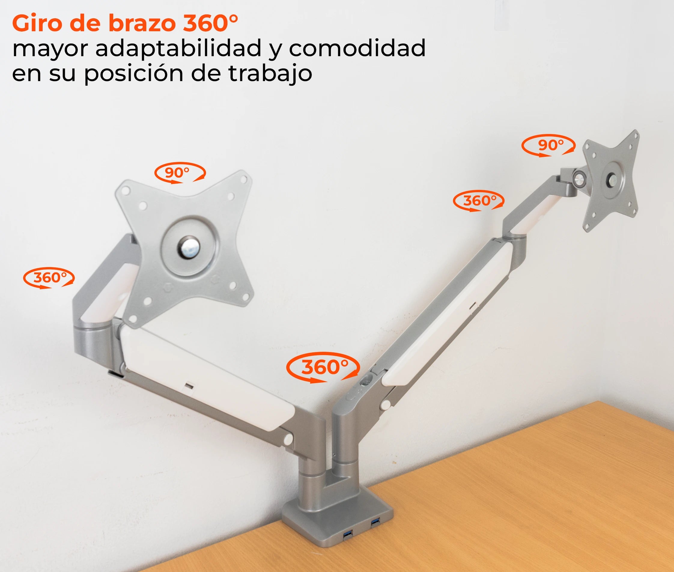 Rack Soporte Doble Brazo Corto para 2 Monitores 17 a 32 Pulg / Puertos USB 3.0 / Diseño Premium