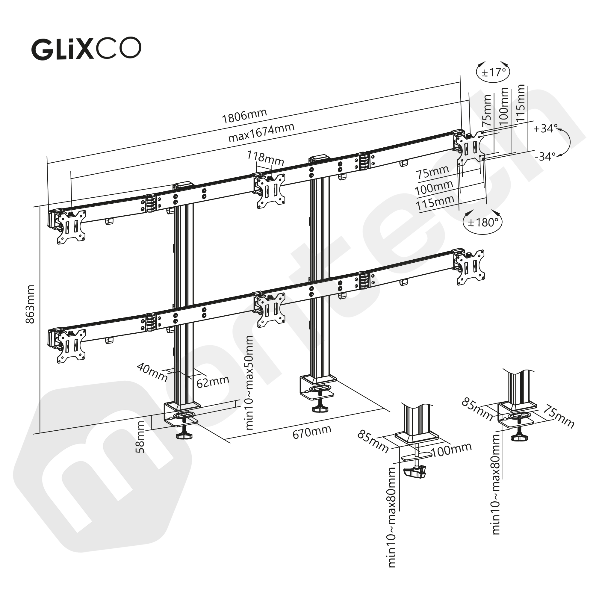 Rack Soporte de Escritorio para 6 monitores 17 a 32 Pulg