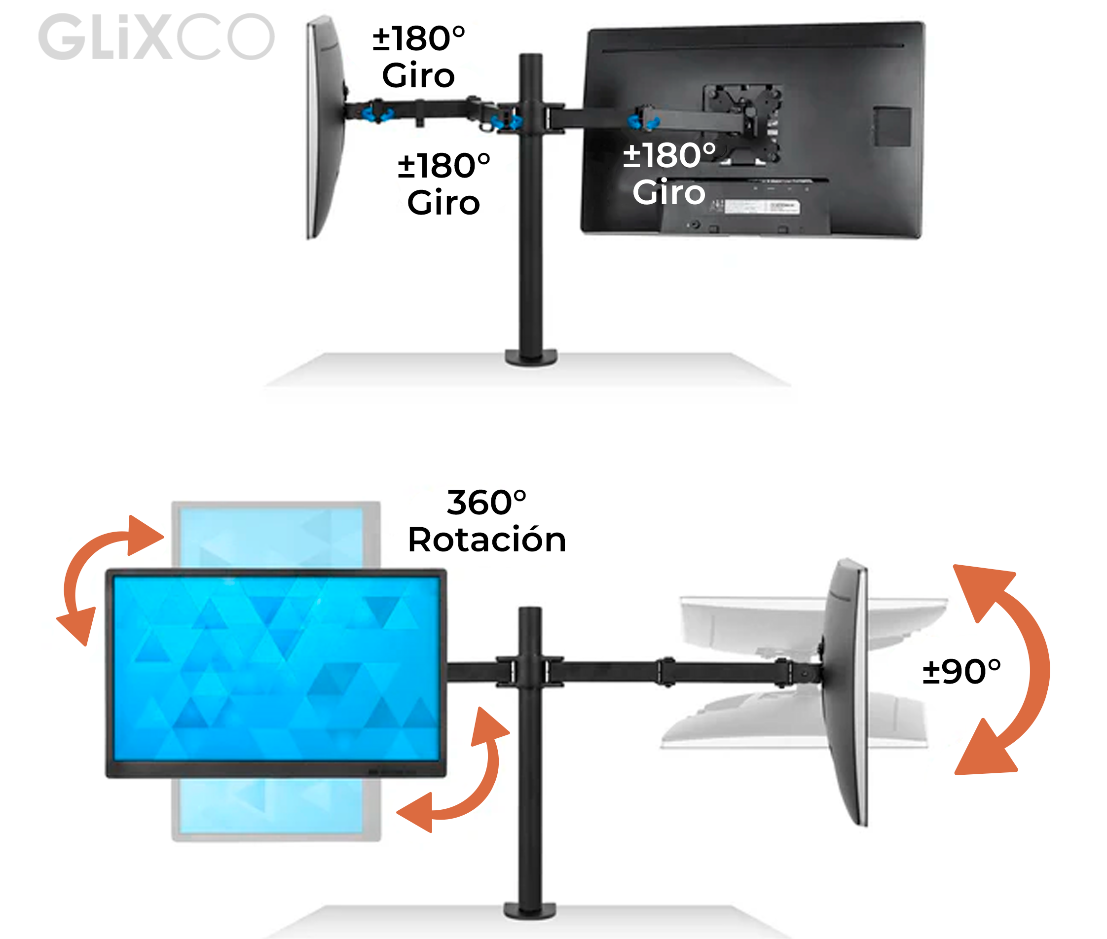 Rack Soporte Doble Brazo de Escritorio para 2 Monitores 13 a 32 pulg