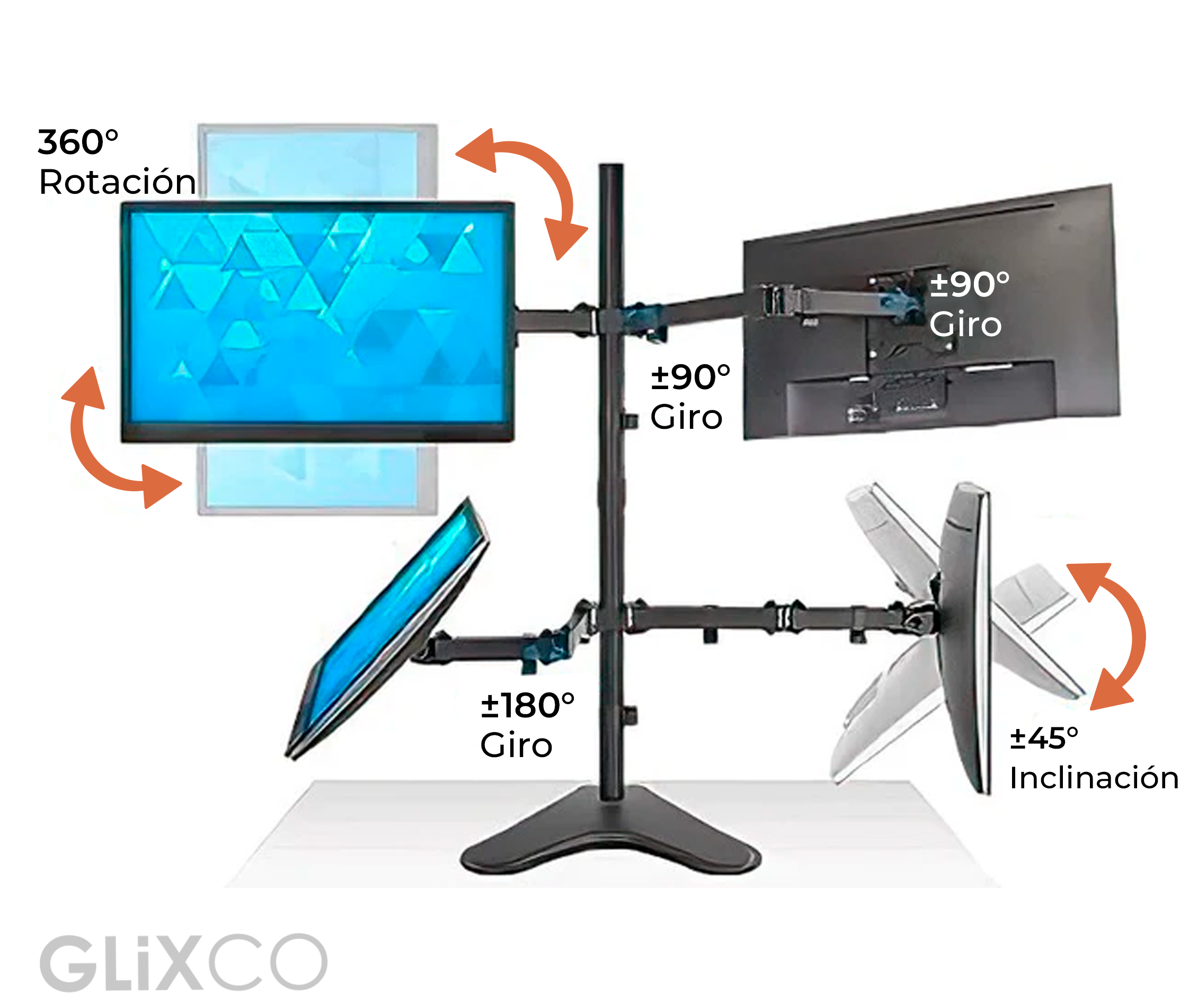 Rack Soporte Cuadruple Brazo con Base para 4 Monitores 13 a 32 Pulg