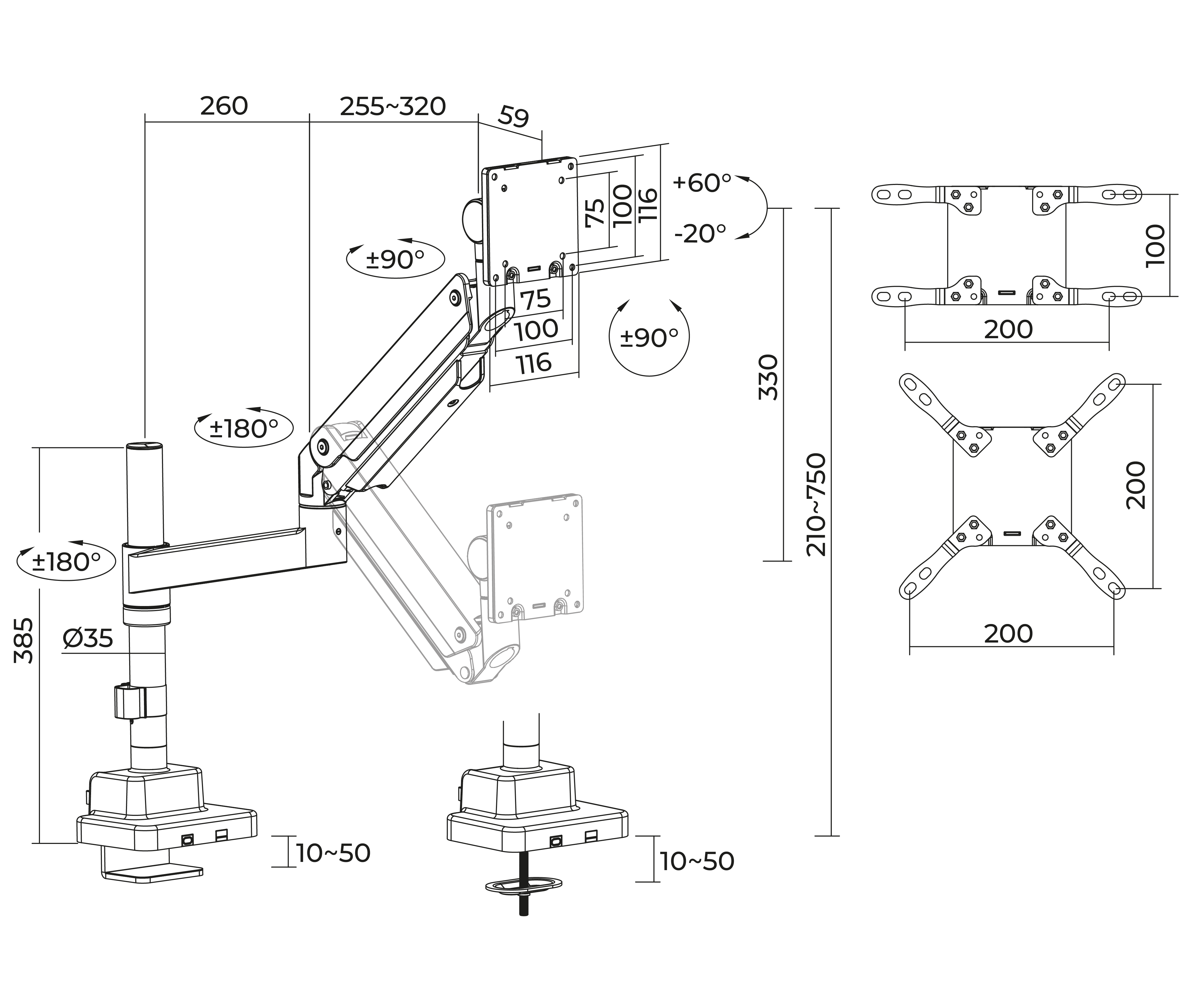 Rack Soporte con Gas Spring de Escritorio para Monitor Samsung Odyssey Ark 24 a 57 Pulg
