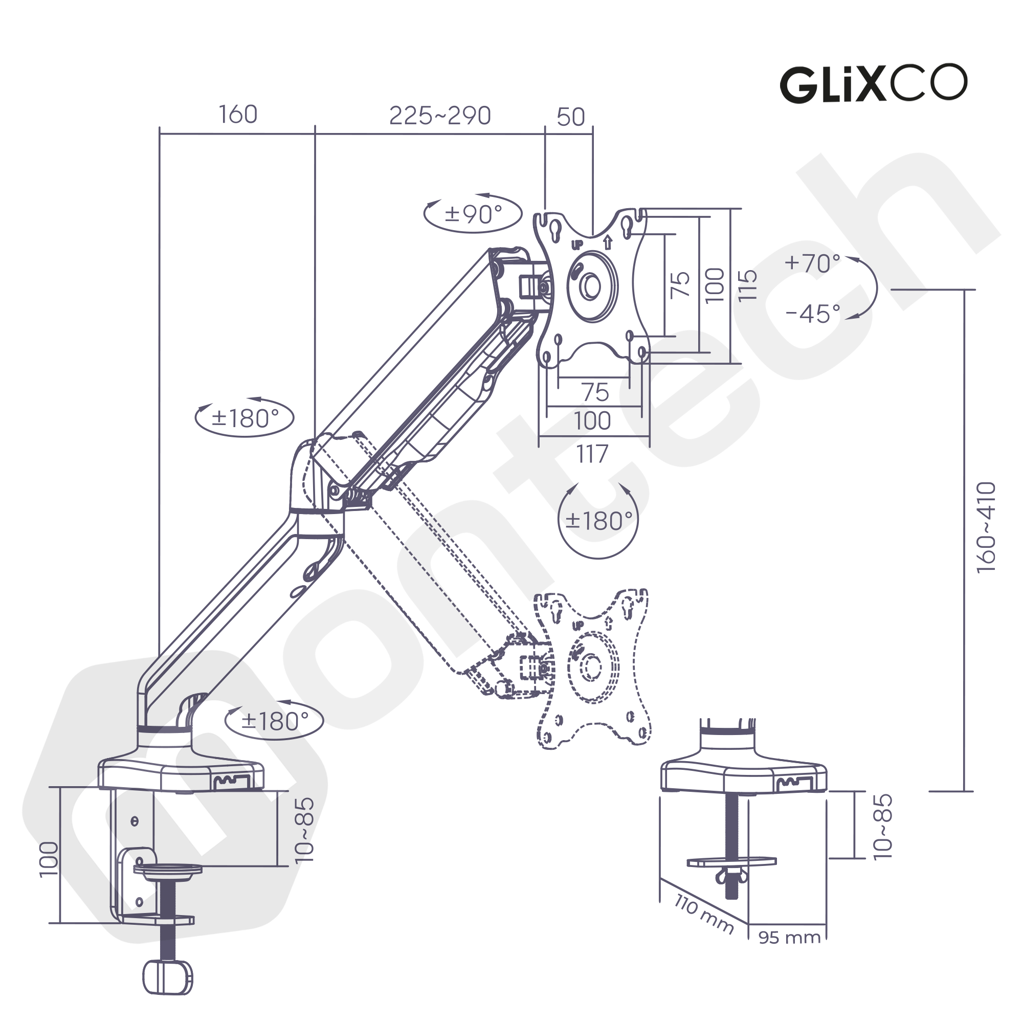 Soporte con Gas Spring de escritorio para Monitor 13 a 32 Pulg