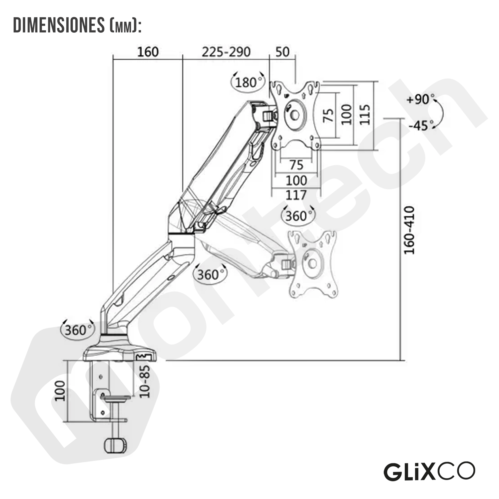 Rack Soporte de Escritorio con Gas Spring para Monitor 13 a 32 Pulg