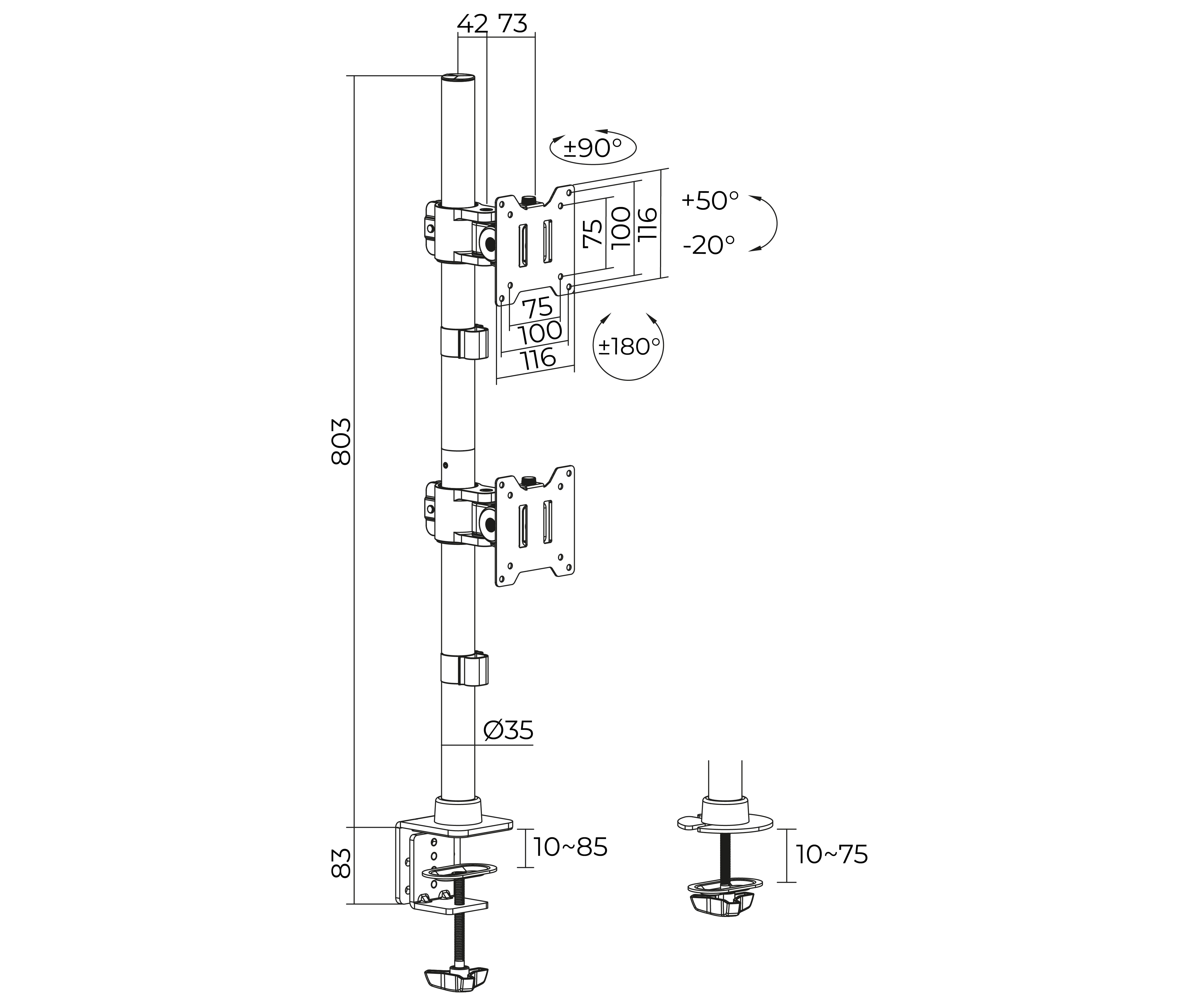 Rack Soporte Doble de Escritorio para 2 Monitores de 17 a 49 Pulg