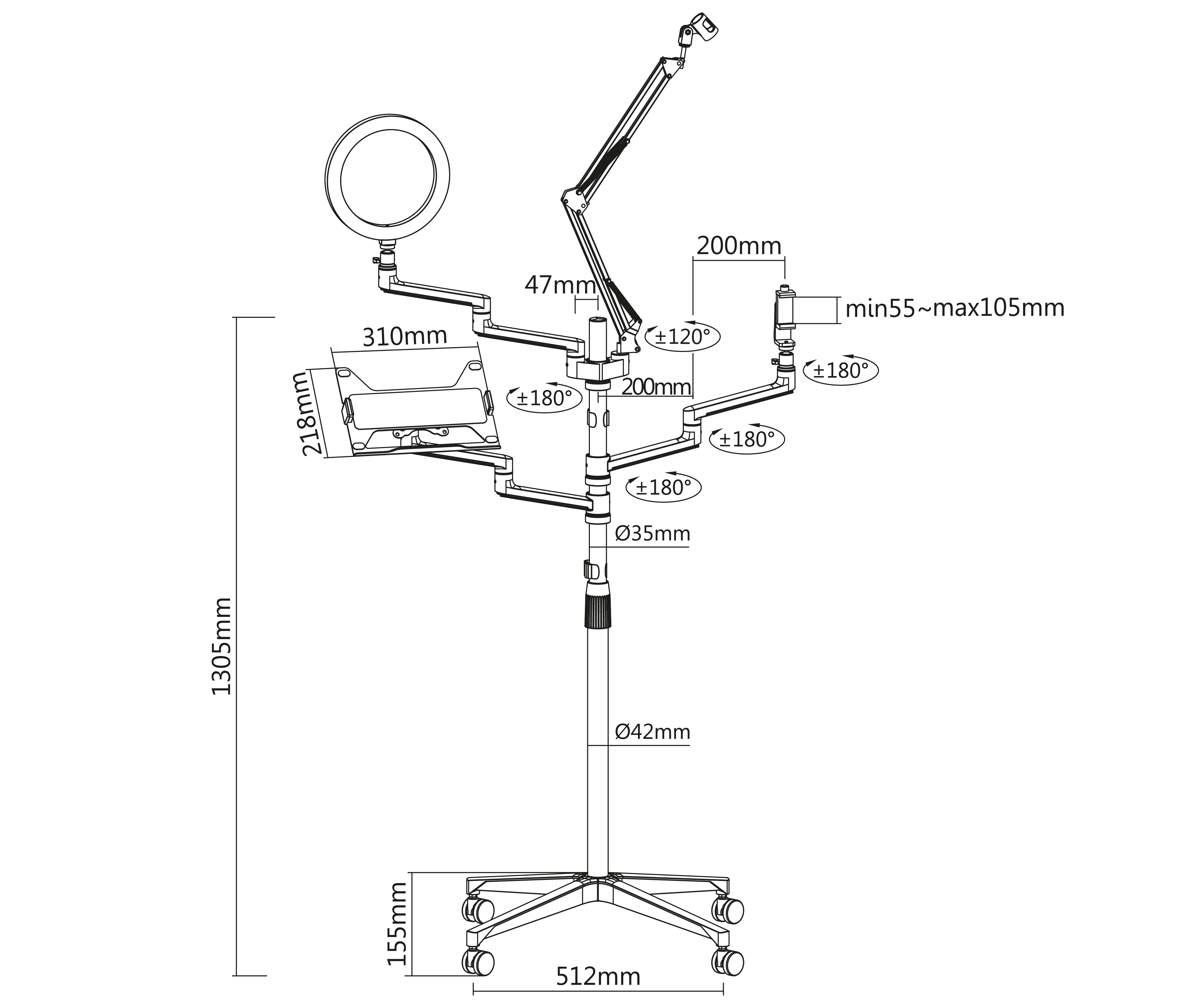Pedestal para Configuración de Estudio todo en uno + Brazo para Monitor o Laptop
