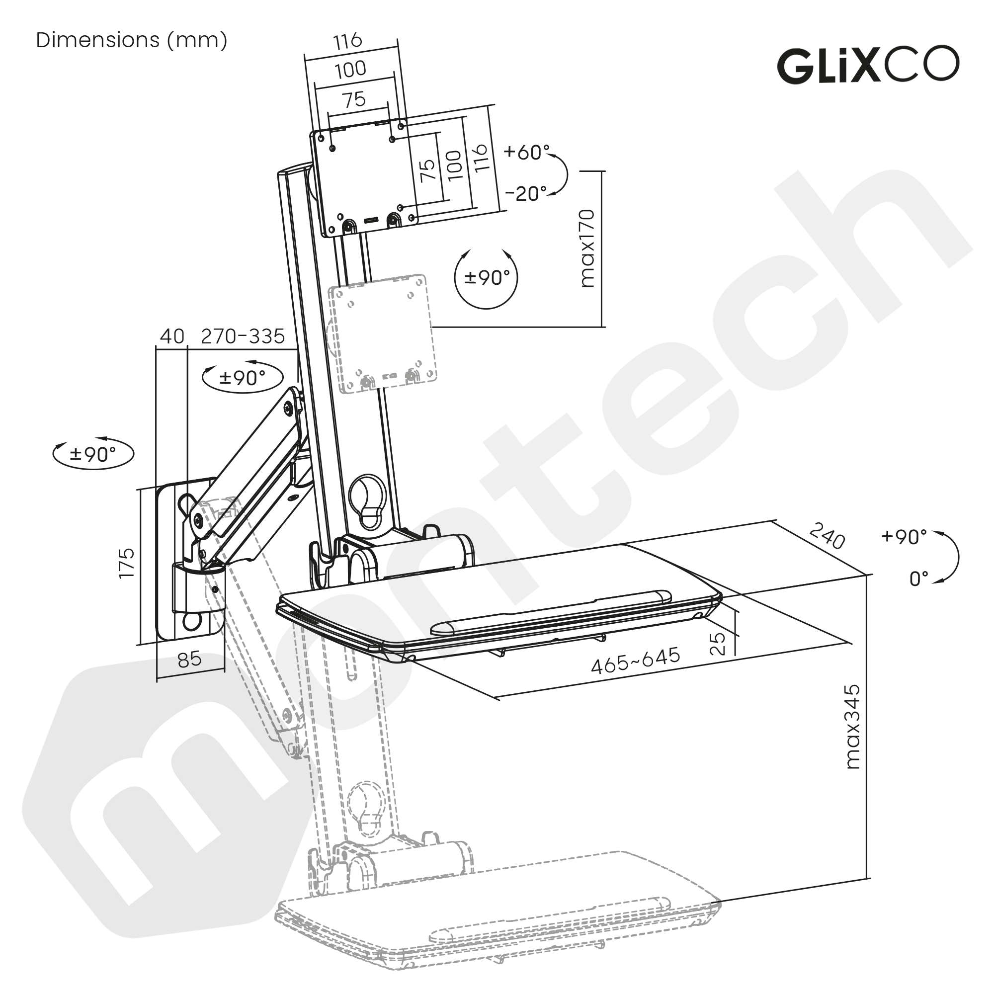 Estación de trabajo médico de pared para Monitor 17-49 Pulg