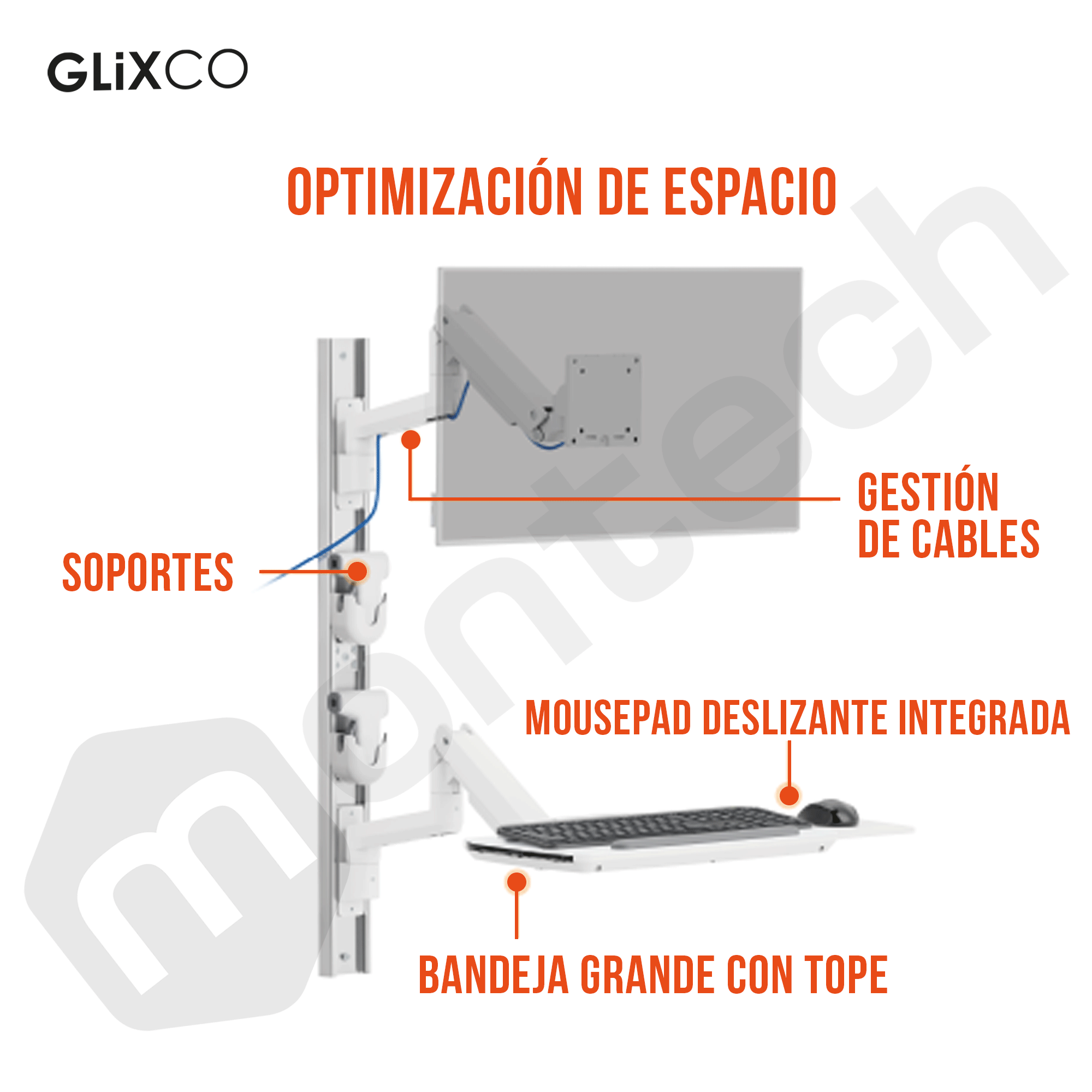 Estación de trabajo médica de pared de alta resistencia para Monitor 17-49 Pulg