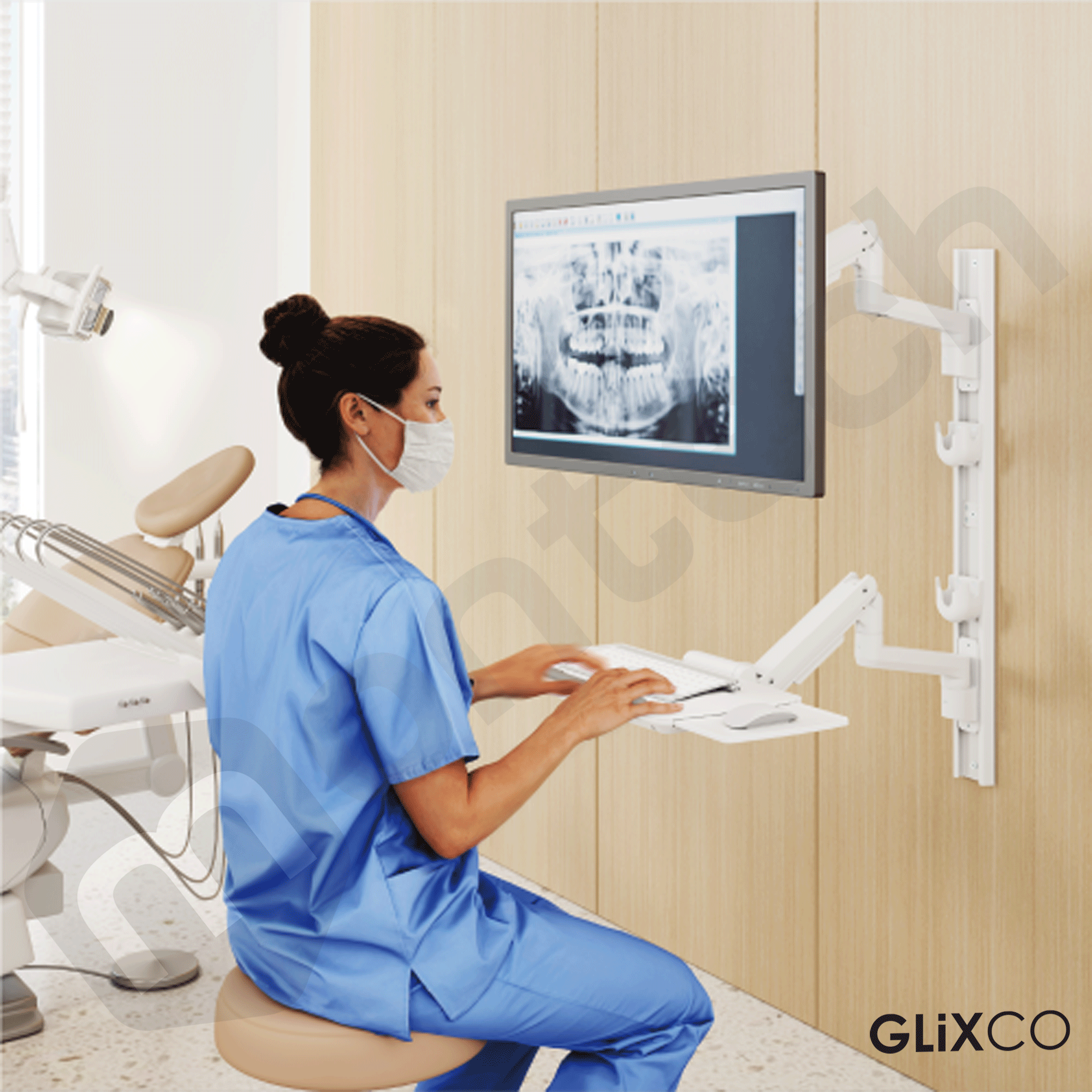 Estación de trabajo médica de pared de alta resistencia para Monitor 17-49 Pulg
