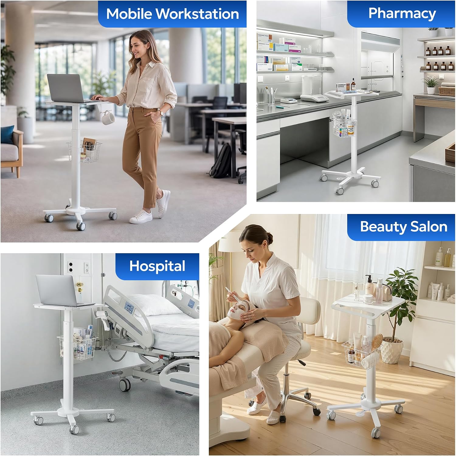 Carro Médico con Canasta y Soporte Antirrobo para Laptop