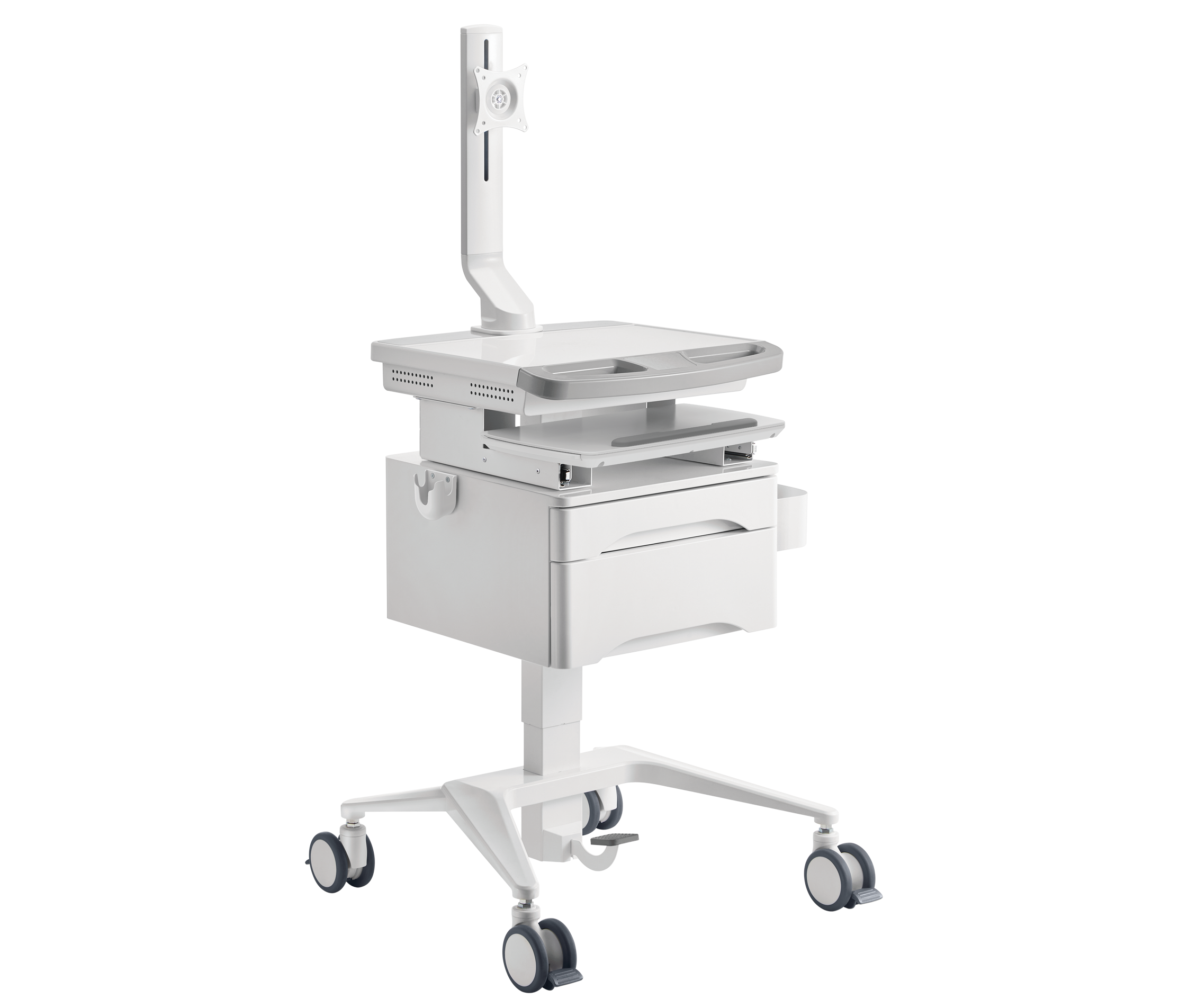 Carro Médico con Elevador de Gas, Soporte para Monitor 17 a 32 Pulg y Cajón