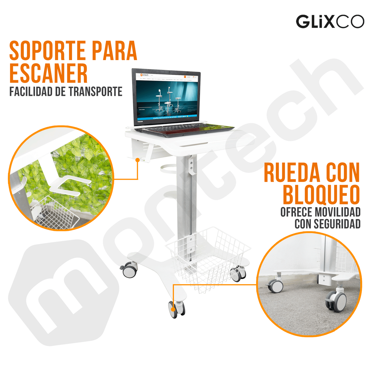 Carro Médico Multialmacén y Soporte Antirrobo para Laptop