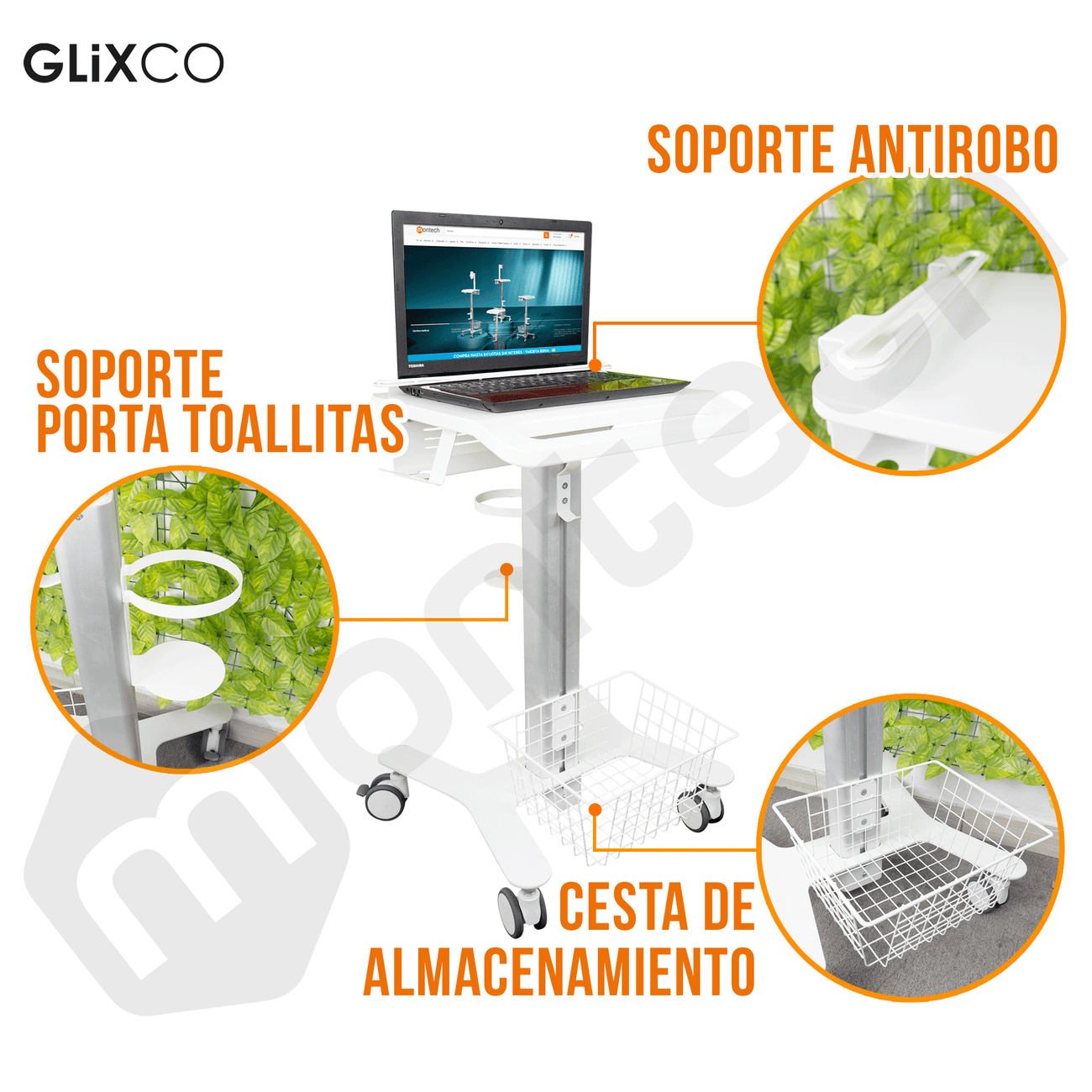 Carro Médico Multialmacén y Soporte Antirrobo para Laptop