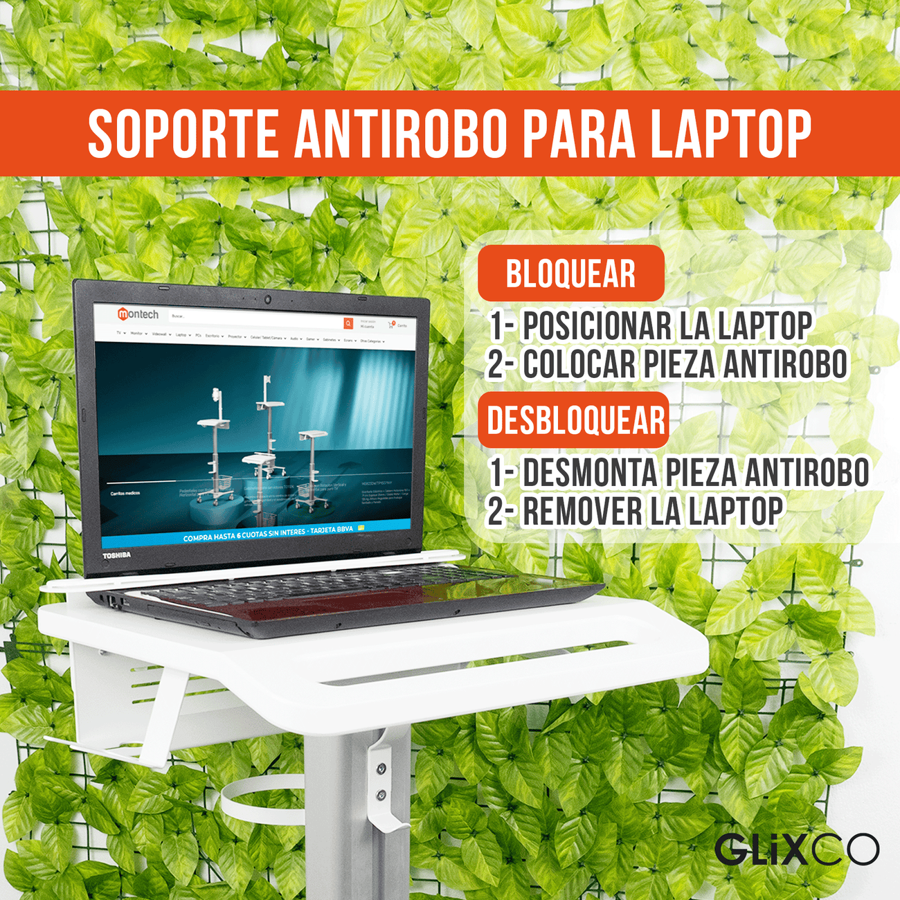 Carro Médico Multialmacén y Soporte Antirrobo para Laptop
