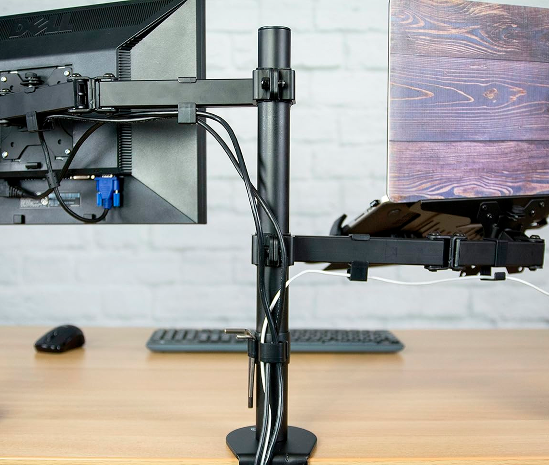 Rack Soporte Doble Brazo de Escritorio para Laptop 15.6 Pulg y Monitor 13 a 32 Pulg