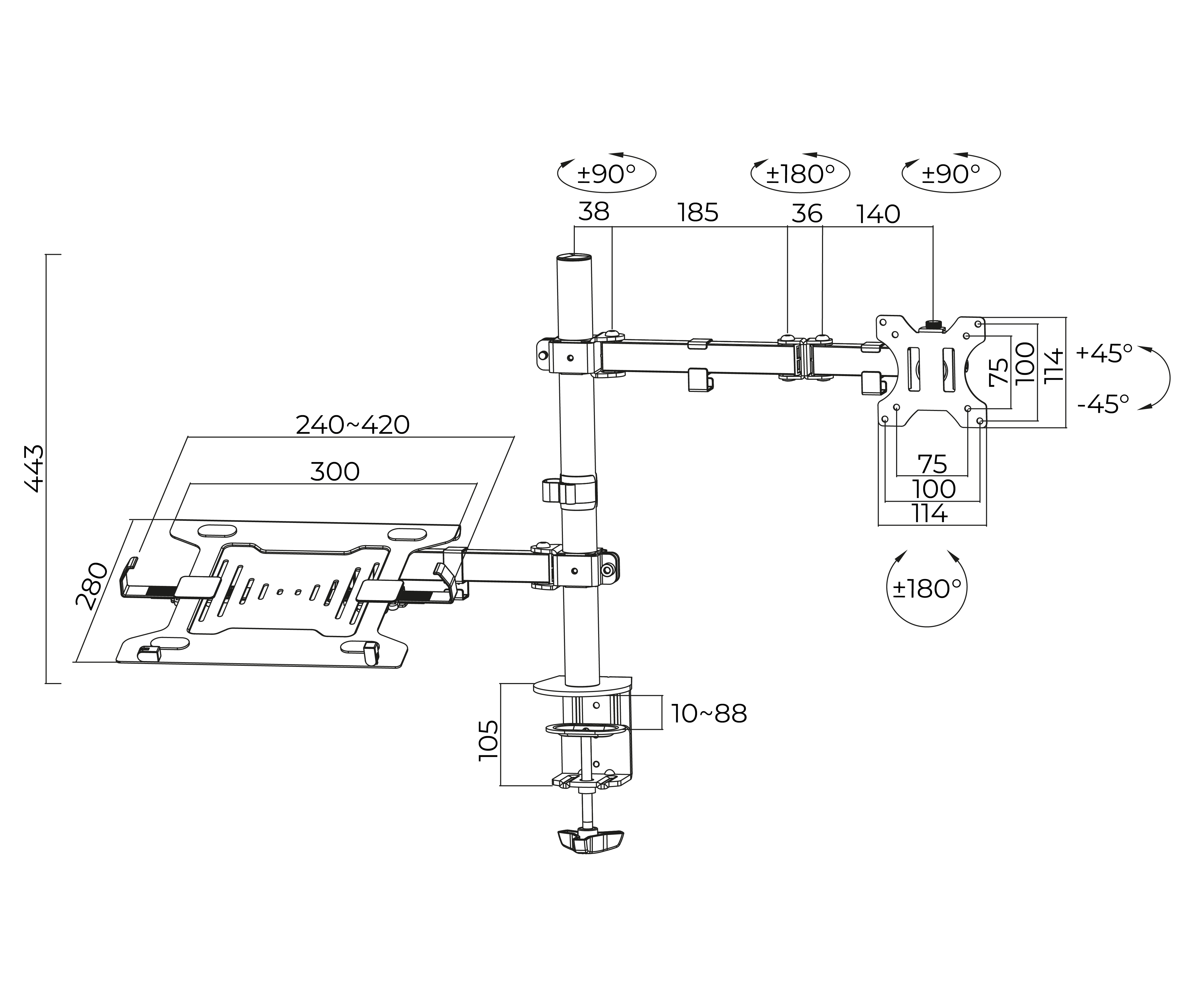 Rack Soporte Doble Brazo de Escritorio para Laptop 15.6 Pulg y Monitor 13 a 32 Pulg