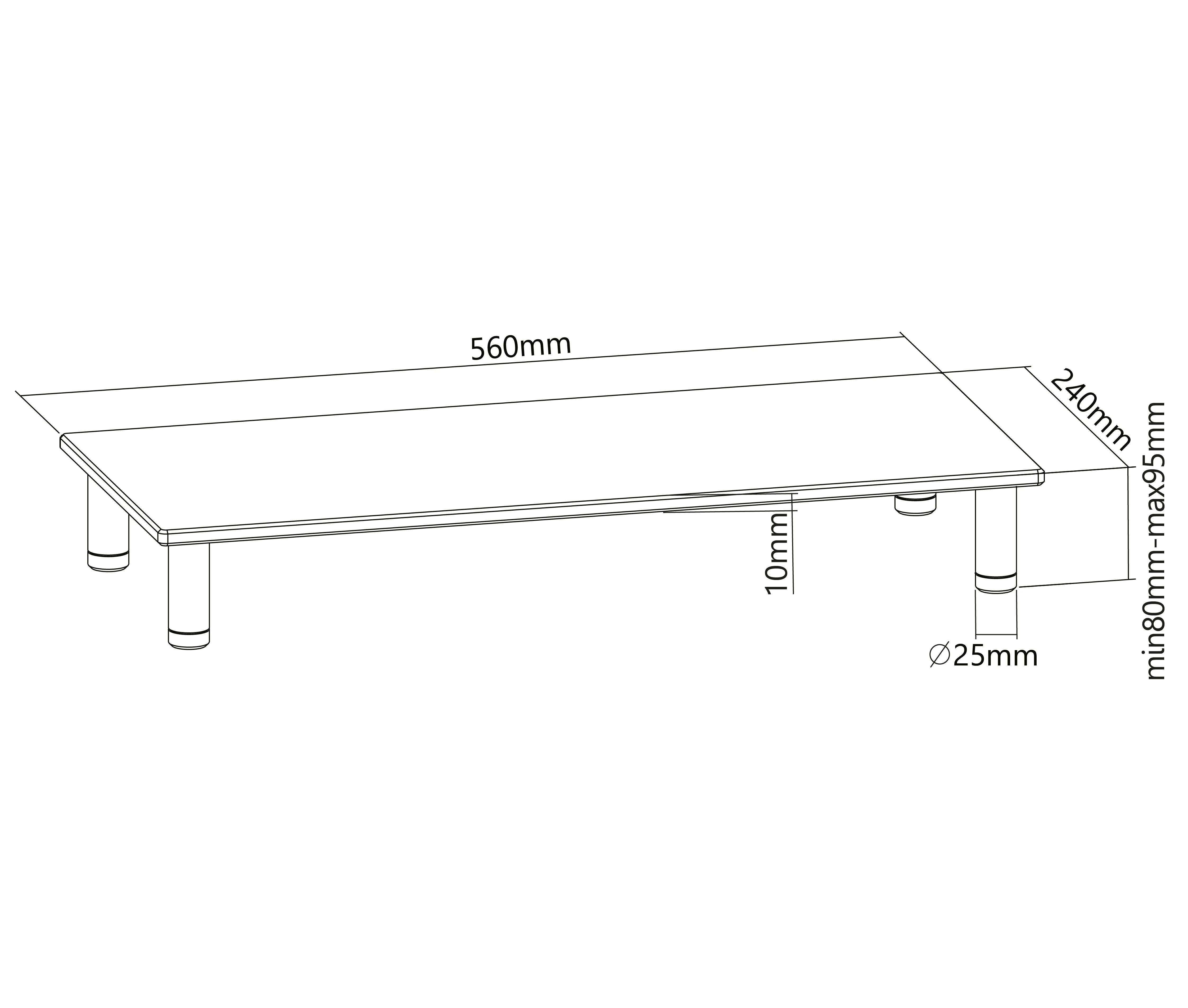 Mesa de Vidrio Templado para Monitor 13 a 32 Pulg / Altura Regulable / Medida 56x24 cm / Espesor 10mm / Carga 30 kg