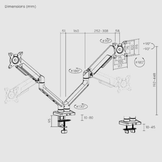 Rack Soporte Doble Brazo con Gas Spring de Escritorio para Laptop 15 Pulg y Monitor 17 a 35 Pulg