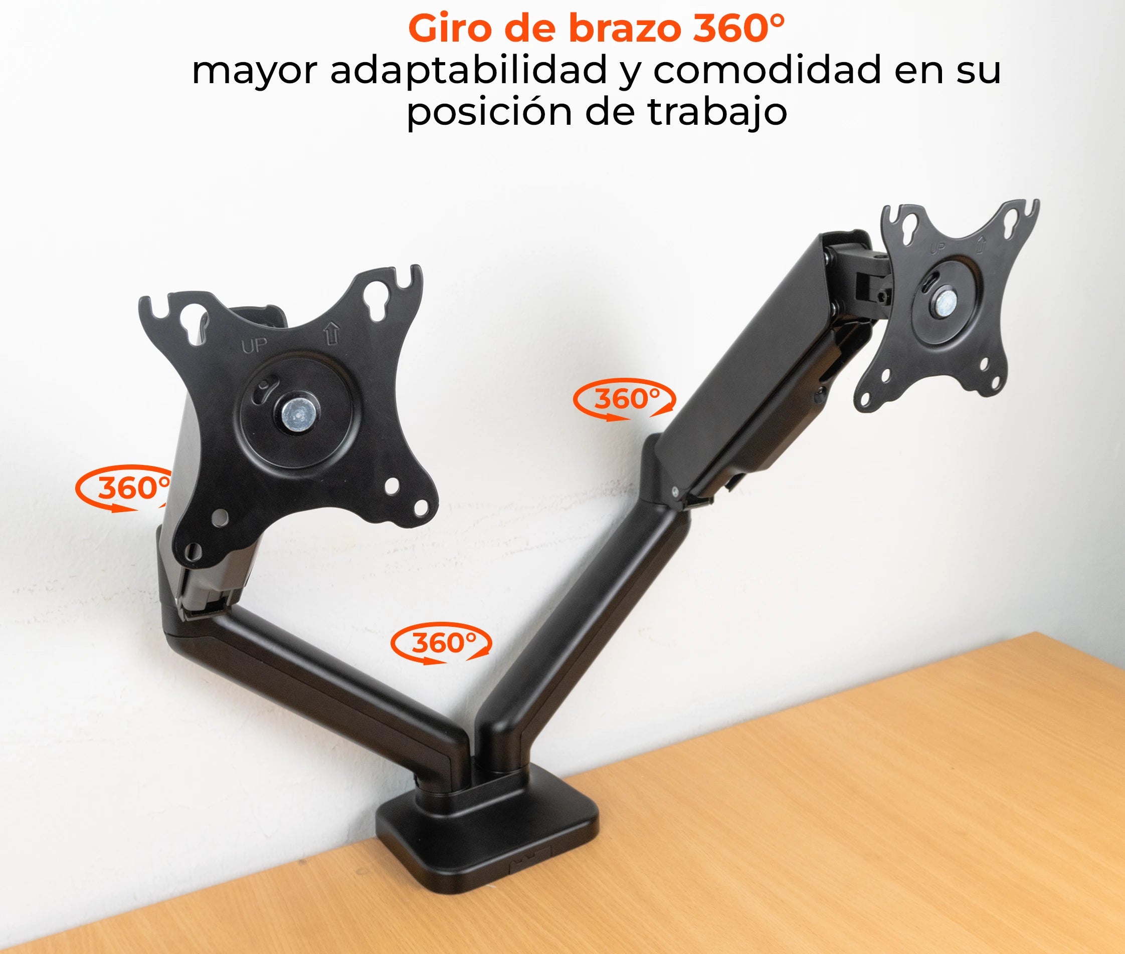 Rack Soporte Doble Brazo con Gas Spring para 2 Monitores 17 A 32 Pulg