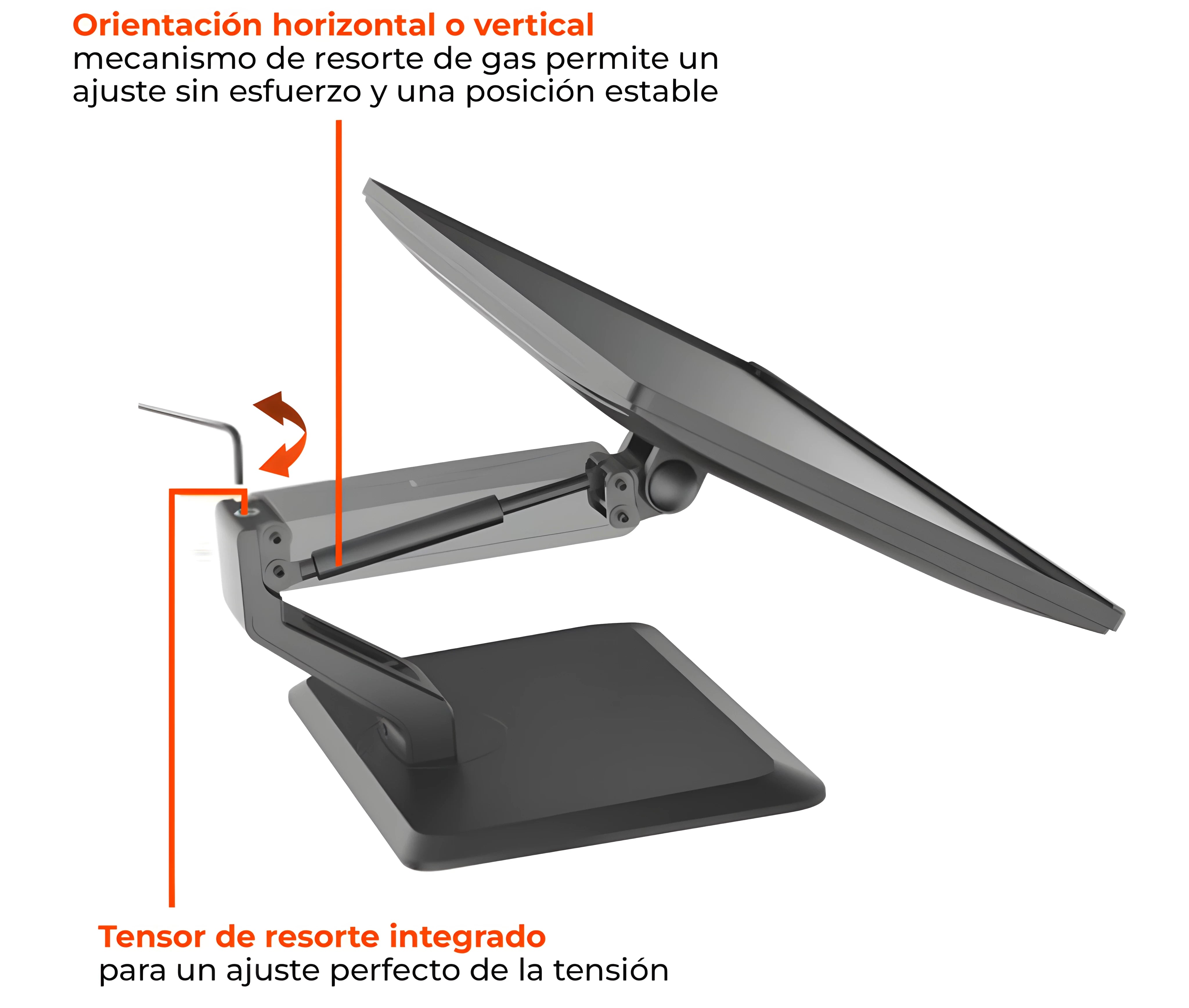 Rack Soporte con Gas Spring de Escritorio para Monitor de Pantalla Táctil de 17 a 32 pulg