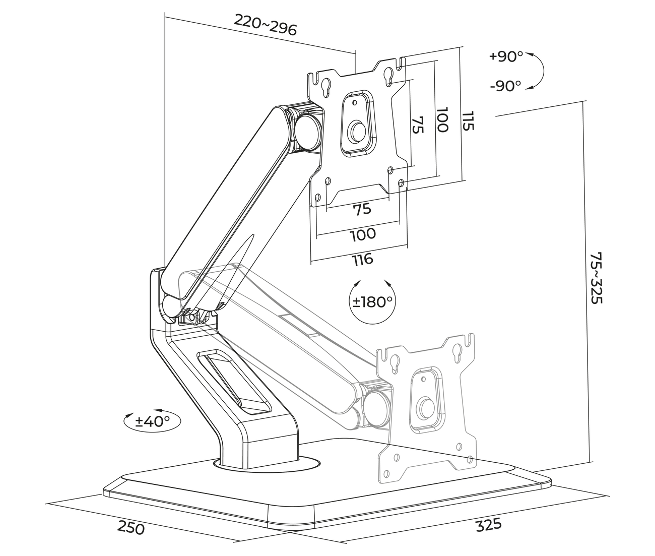 Rack Soporte con Gas Spring de Escritorio para Monitor de Pantalla Táctil de 17 a 32 pulg