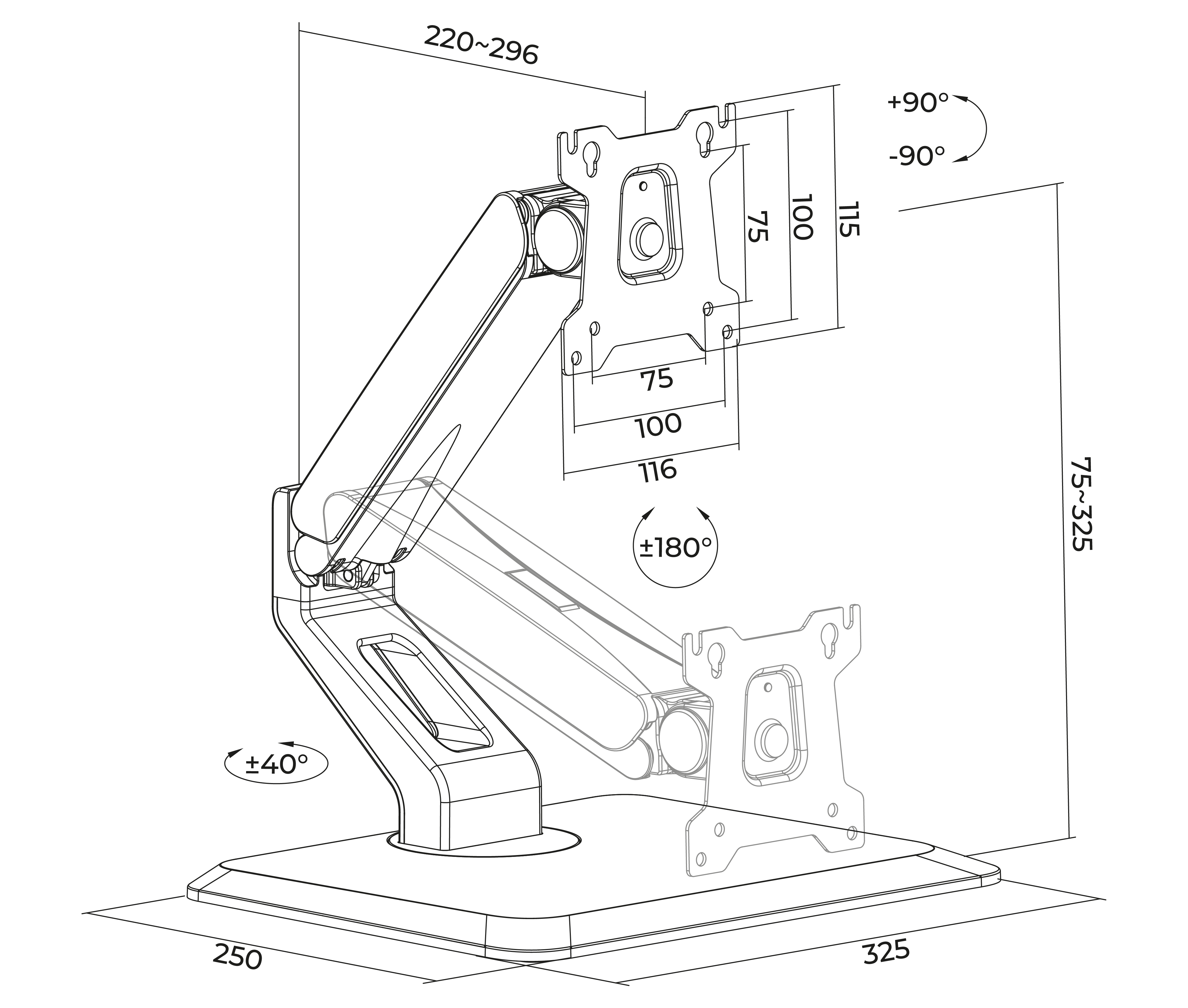 Rack Soporte con Gas Spring de Escritorio para Monitor de Pantalla Táctil de 17 a 32 pulg