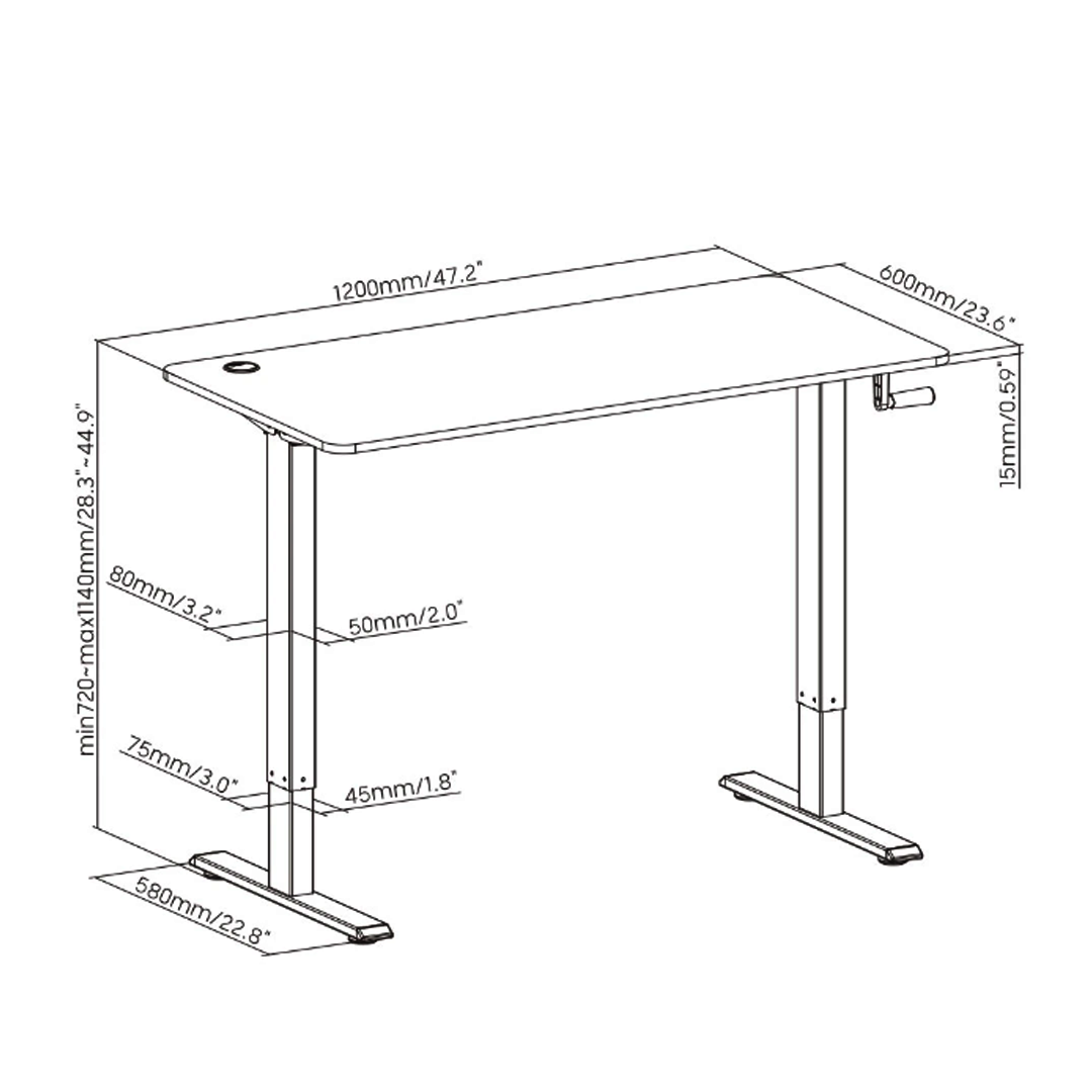 Escritorio con Altura Ajustable Manual / Tablero 120x60 cm / Espesor 15mm / Carga 70 kg