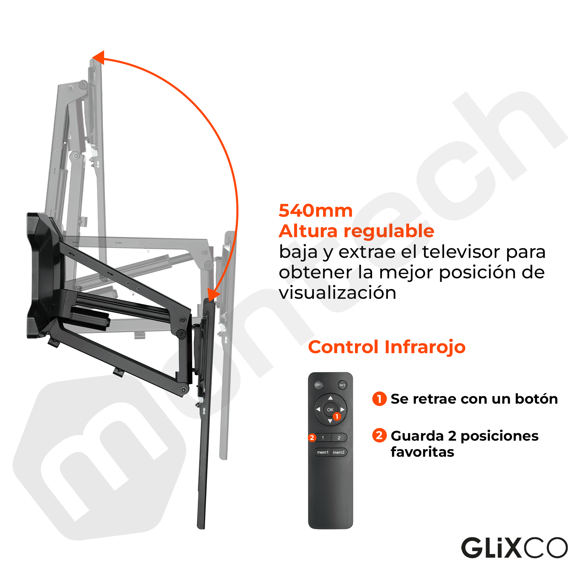 Rack Eléctrico Motorizado TV 43 a 70 Pulg / VESA Max 600x400mm / Carga 35 kg