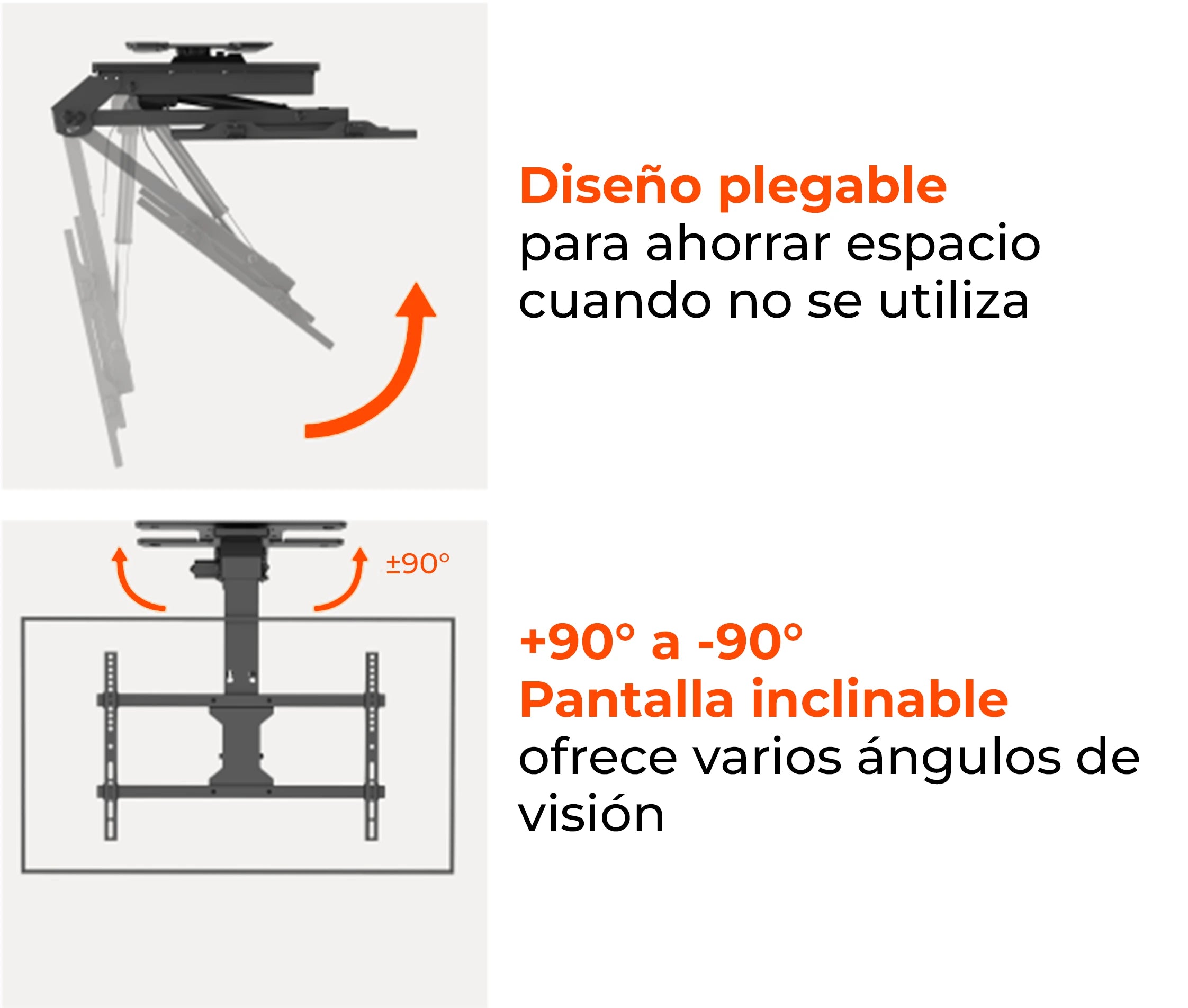Rack Techo Eléctrico Plegable y Giratorio a Control Remoto, App para TV 37 a 65 Pulg / VESA Max 600x400mm / Carga 45 kg