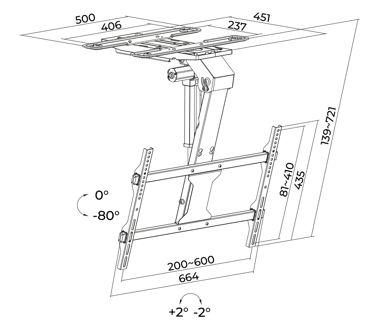 Rack Techo Eléctrico Plegable a Control Remoto TV 37 a 75 Pulg / VESA Max 600x400mm / Carga 45 kg