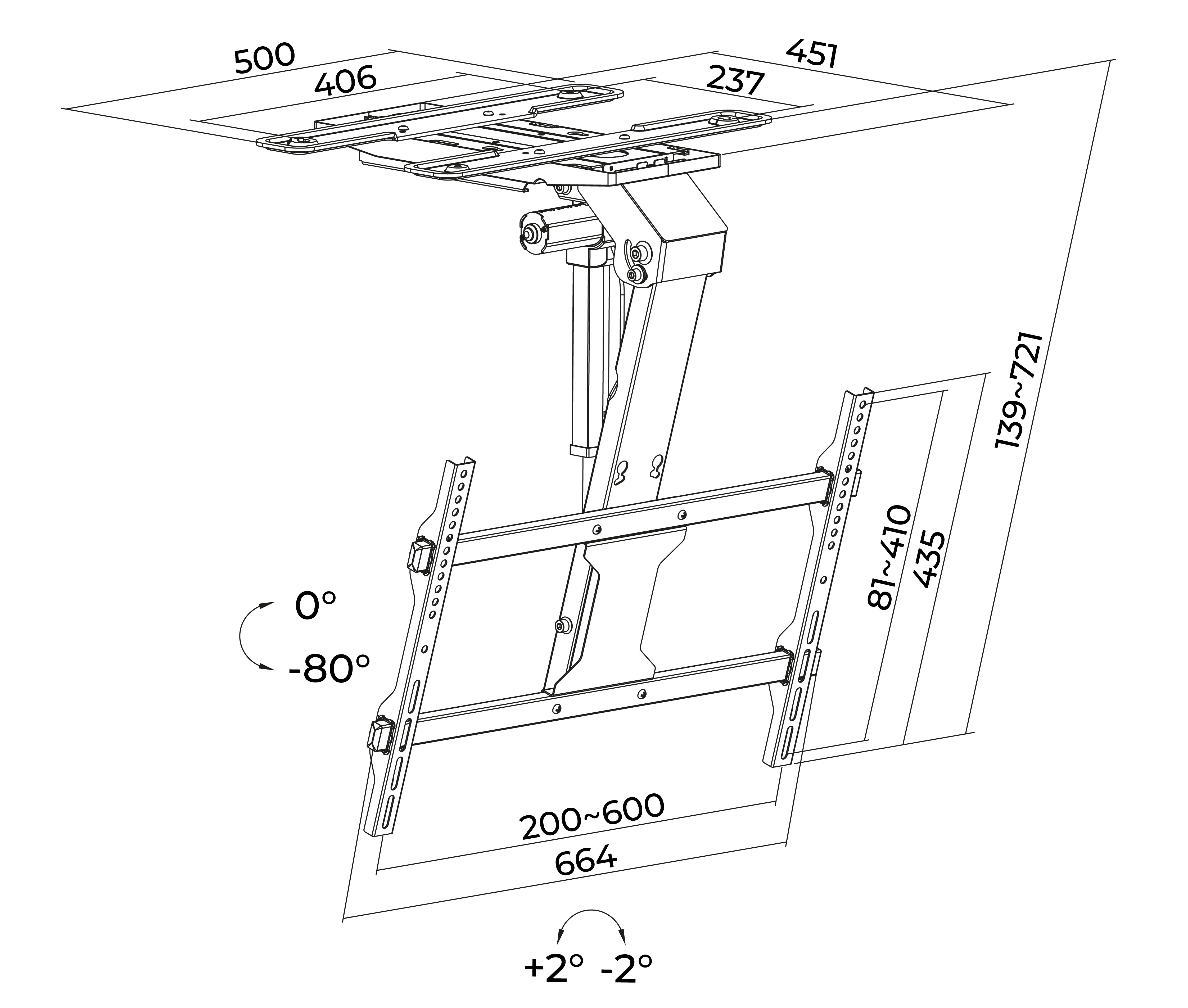 Rack Techo Eléctrico Plegable a Control Remoto TV 37 a 65 Pulg / VESA Max 600x400mm / Carga 45 kg