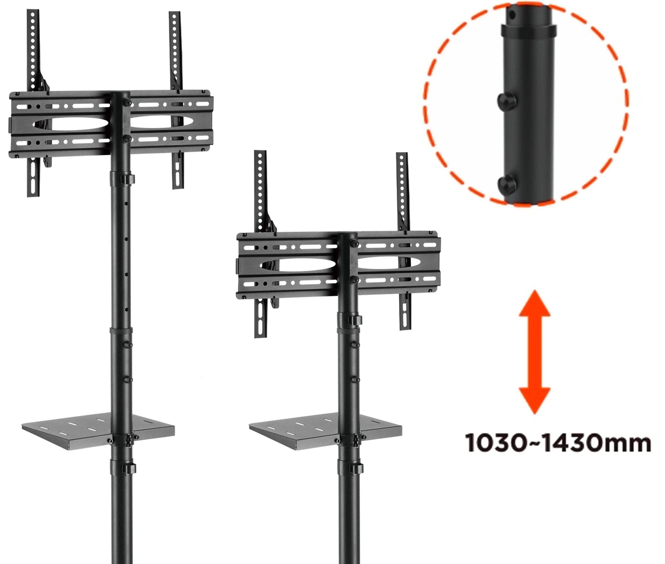 Pedestal con Ruedas y Rack para TV 32 a 55 Pulg / VESA Max 400x400mm / Carga 35 kg