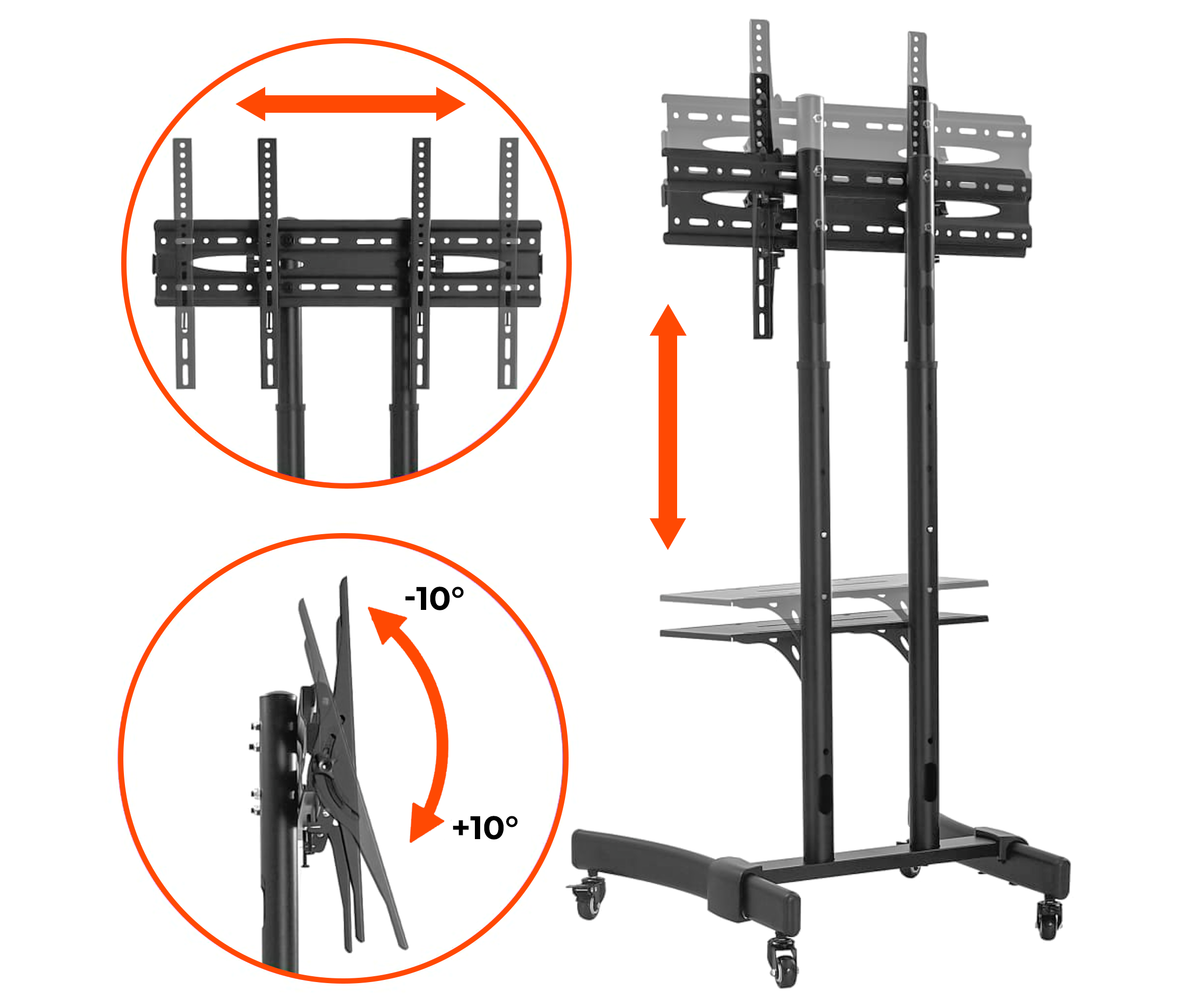 Pedestal con Ruedas para TV 37 a 70 Pulg / VESA Max 600x400mm / Carga 40 kg