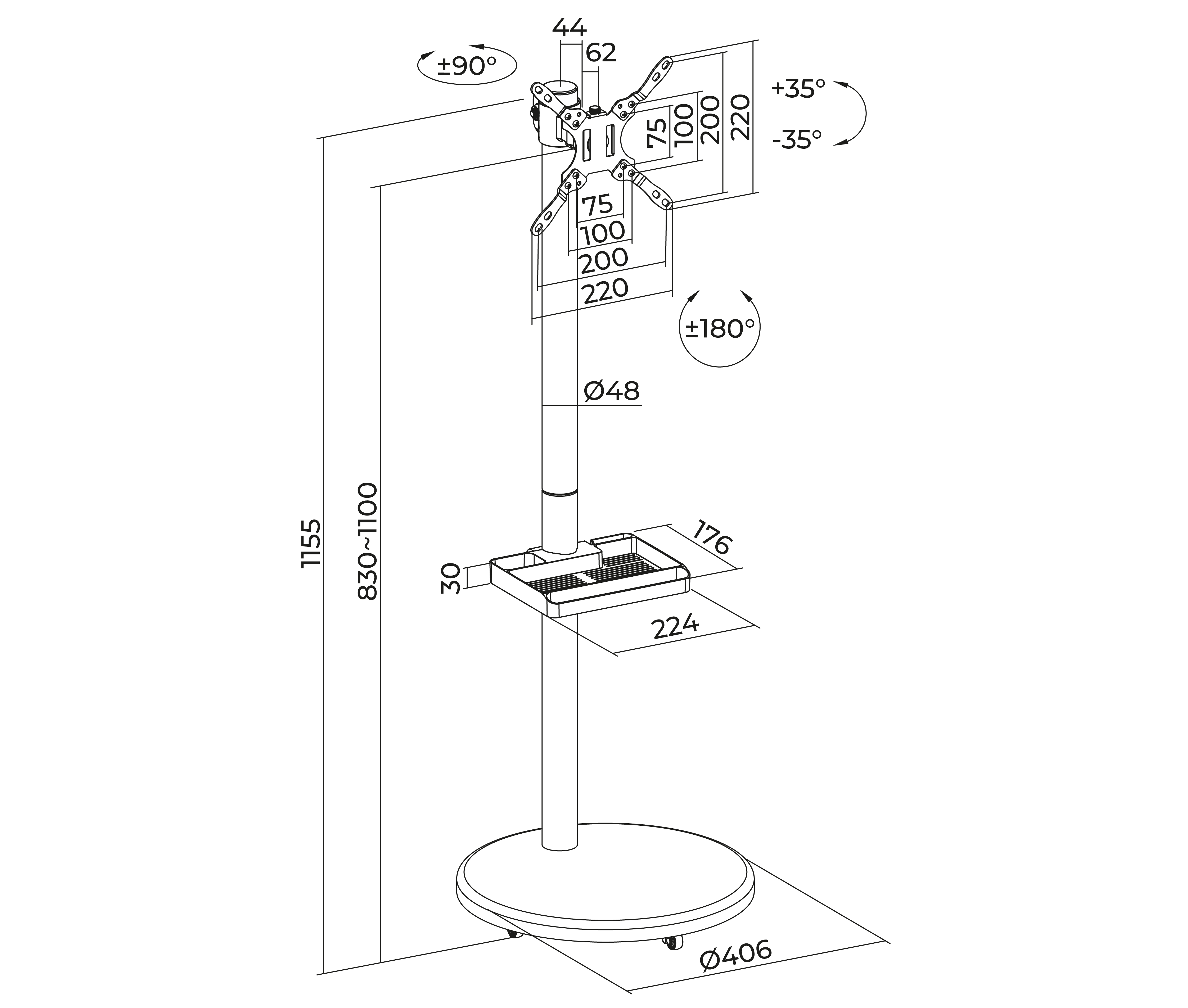Soporte Pedestal con Base para TV 17 a 43 Pulg / VESA Max 200x200mm