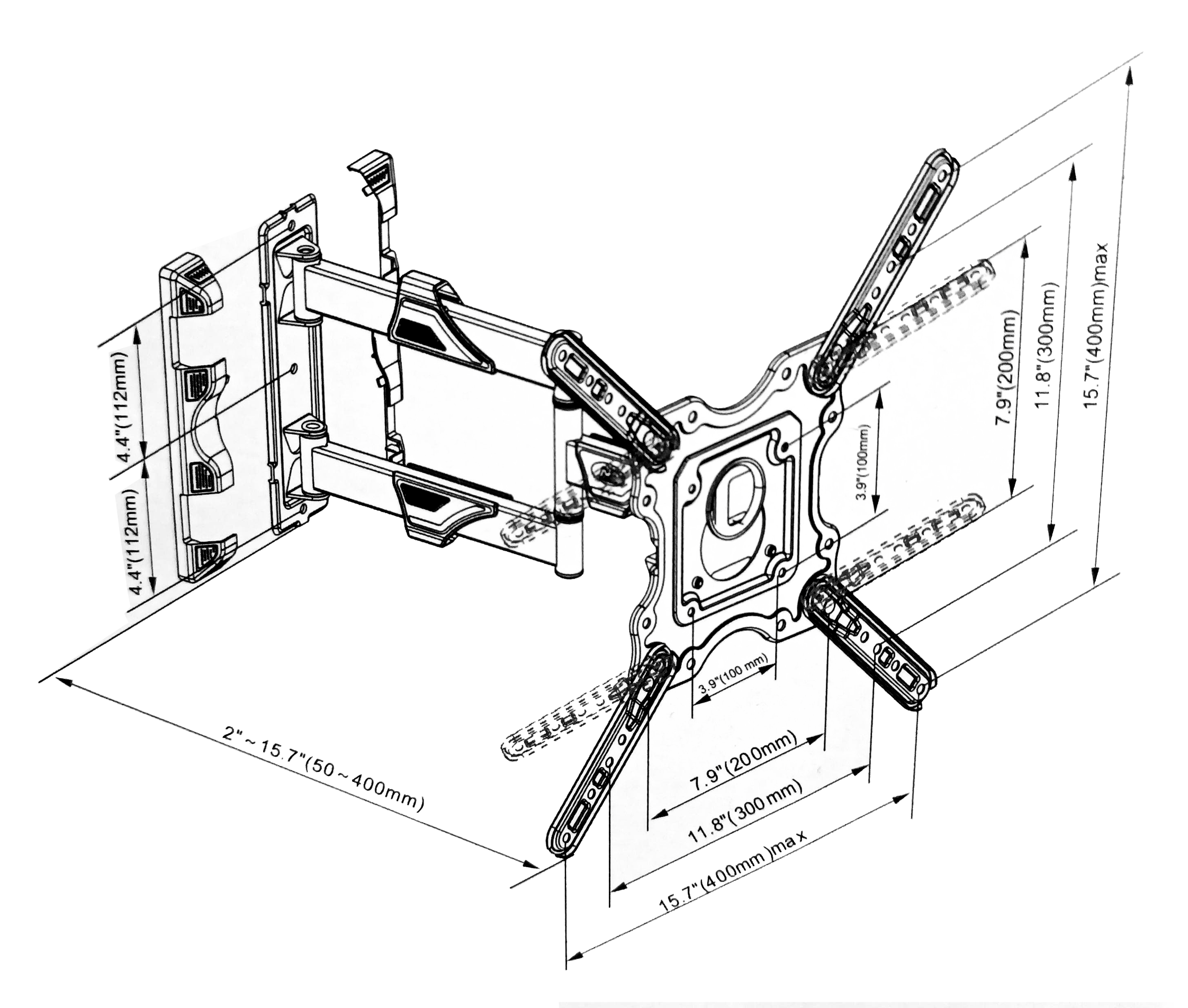 Rack Giratorio para TV 32 a 55 Pulg / VESA Max 400x400mm / Carga 27 kg / Brazo extendido 40 cm