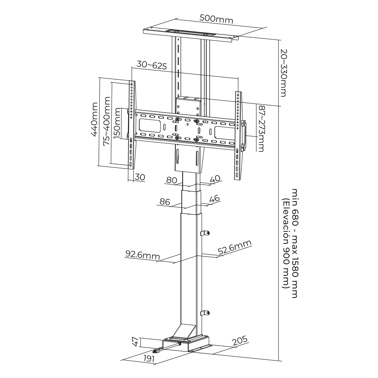 Soporte Eléctrico Elevación Motorizado para TV 37 a 65 Pulg / VESA Max 600x400mm / Carga 50 kg