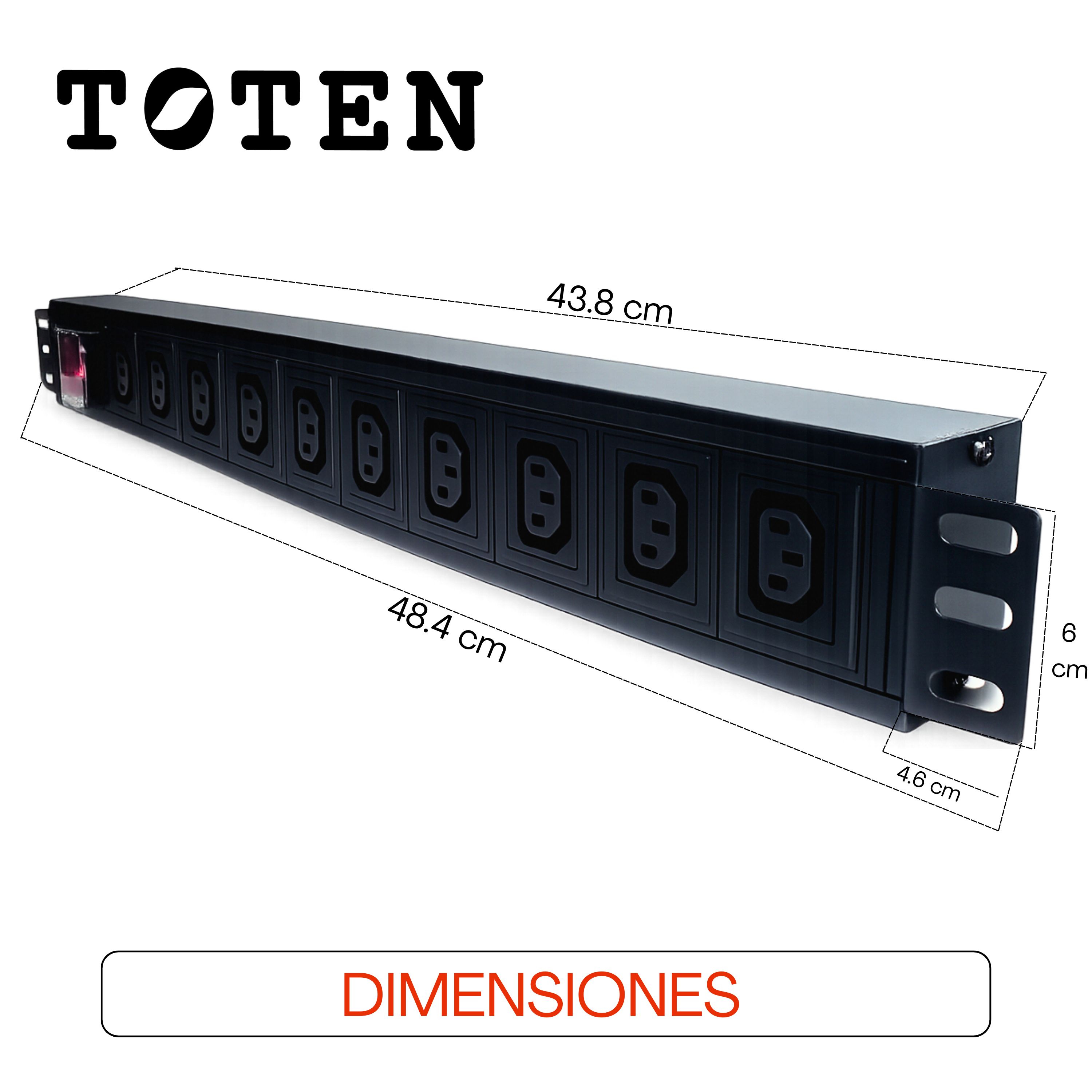 PDU Power Rack de 8 tomas C13 / Enchufe Nema 5-15P / Cable 3Mt x 16AWG