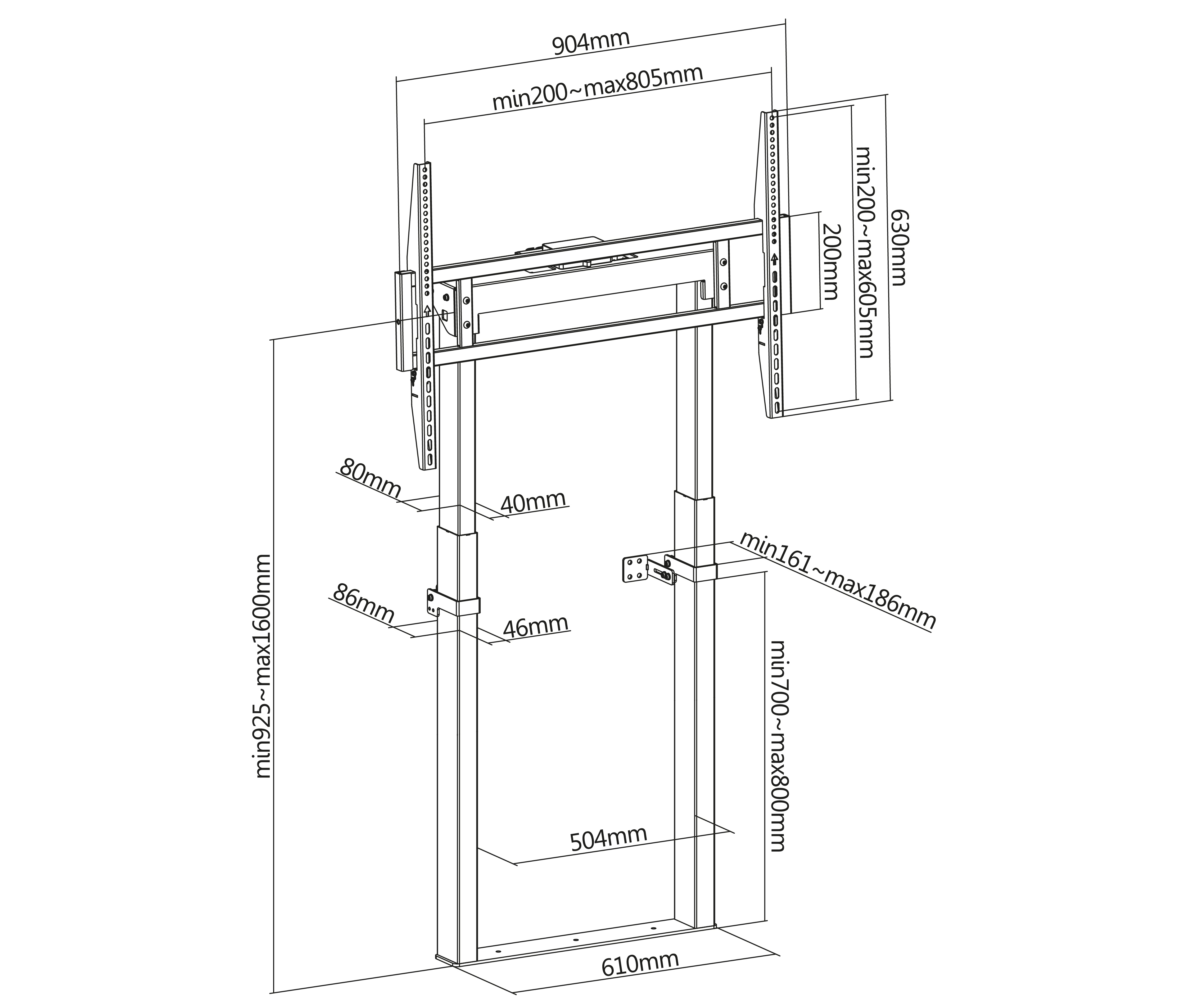 Pedestal Eléctrico Motorizado TV 55 a 100 Pulg / Vesa Max 800x600mm / Carga 120 kg / Altura Regulable