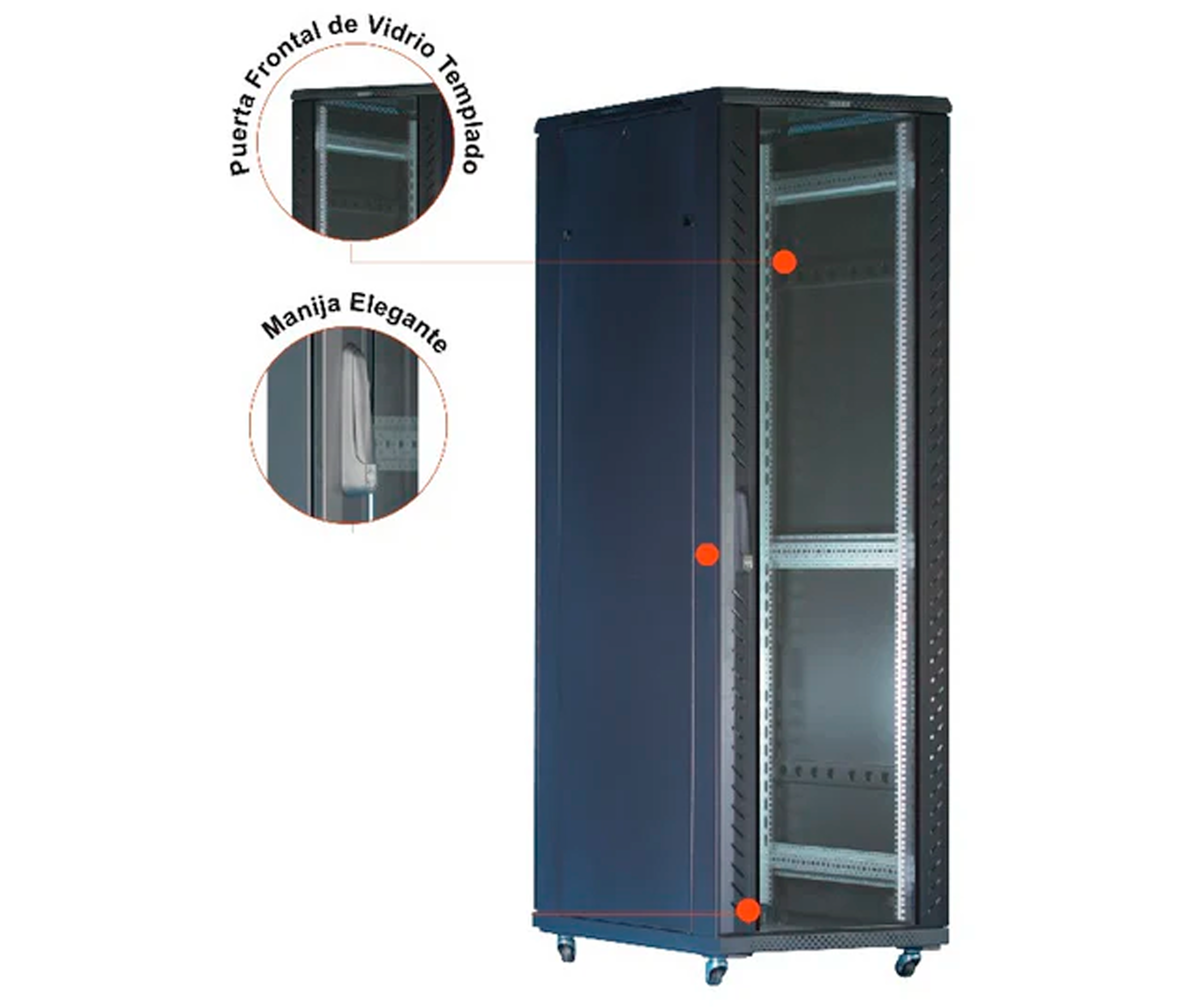 Gabinete de Piso para Servidores / 42 RU / 60x80x206 cm (AnchoxProf.xAlt.) / Puerta Frontal Vidrio Posterior Microperforada